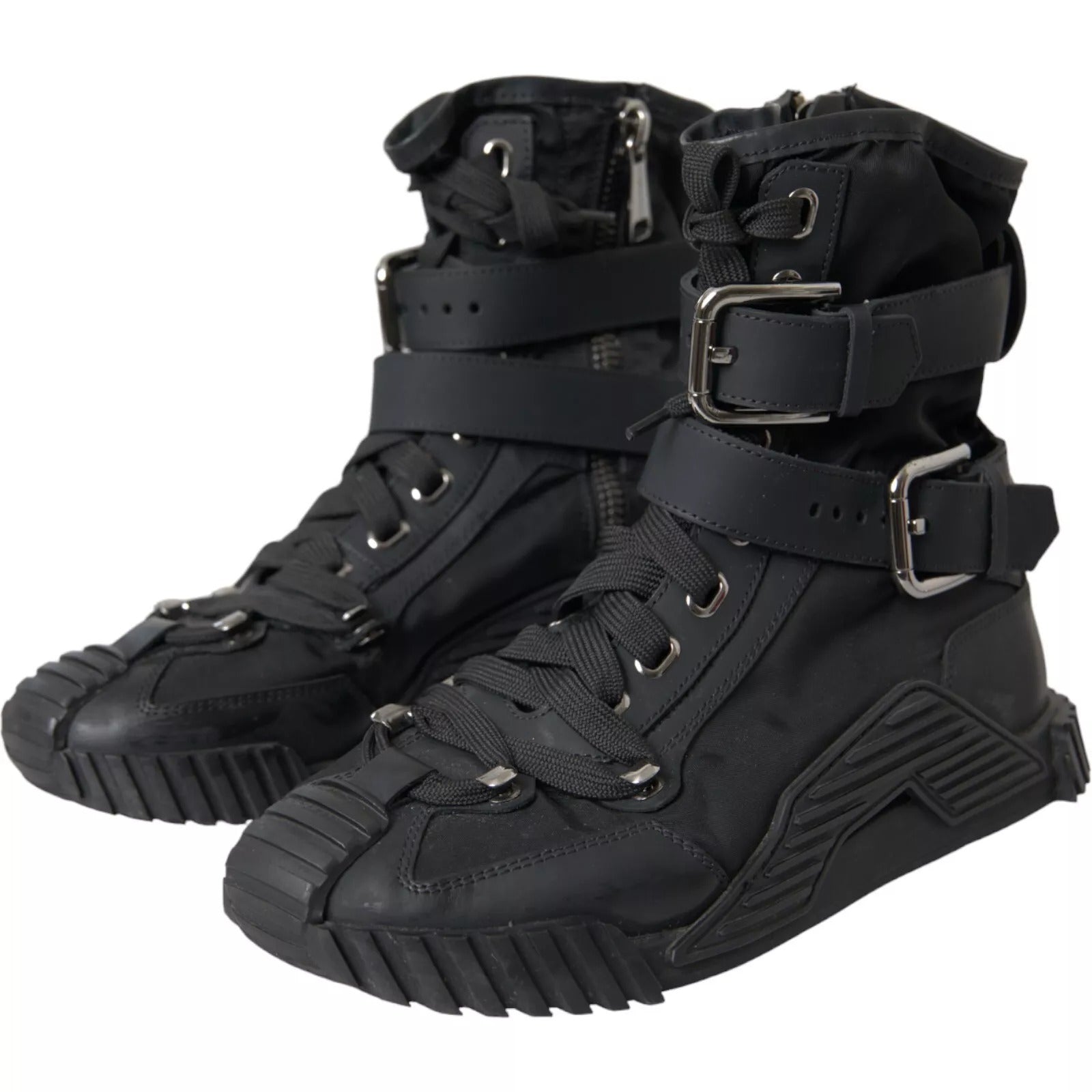 Dolce & Gabbana Black Nylon NS1 High Top Sneakers Shoes | Regal Royce