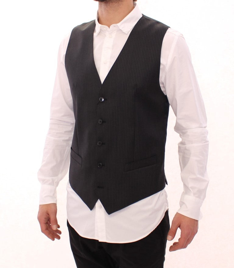 Dolce & Gabbana Gray Striped Wool Single Breasted Vest | Regal Royce