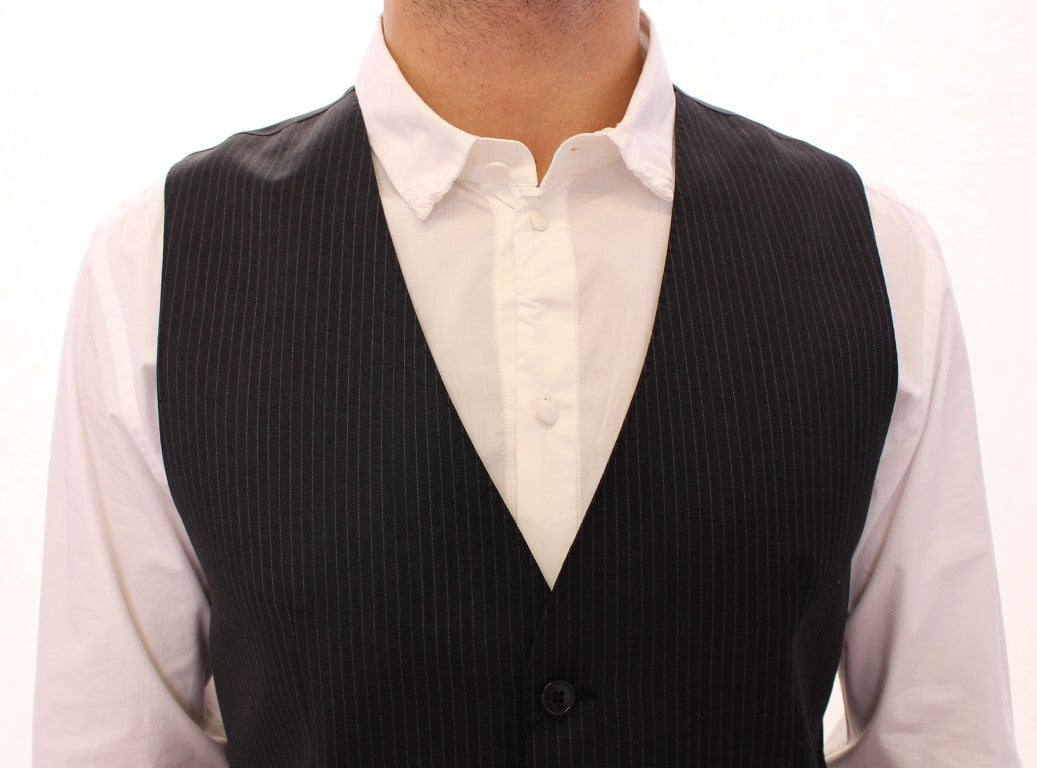 Dolce & Gabbana Gray Striped Wool Single Breasted Vest | Regal Royce