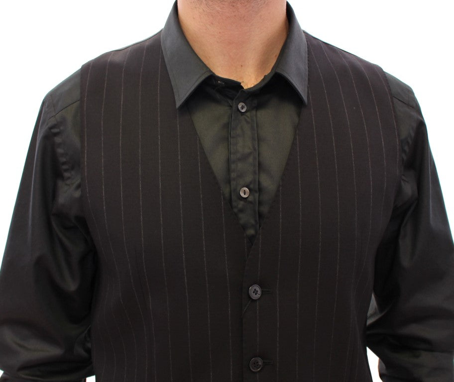 Dolce & Gabbana Black Striped Wool Logo Vest | Regal Royce