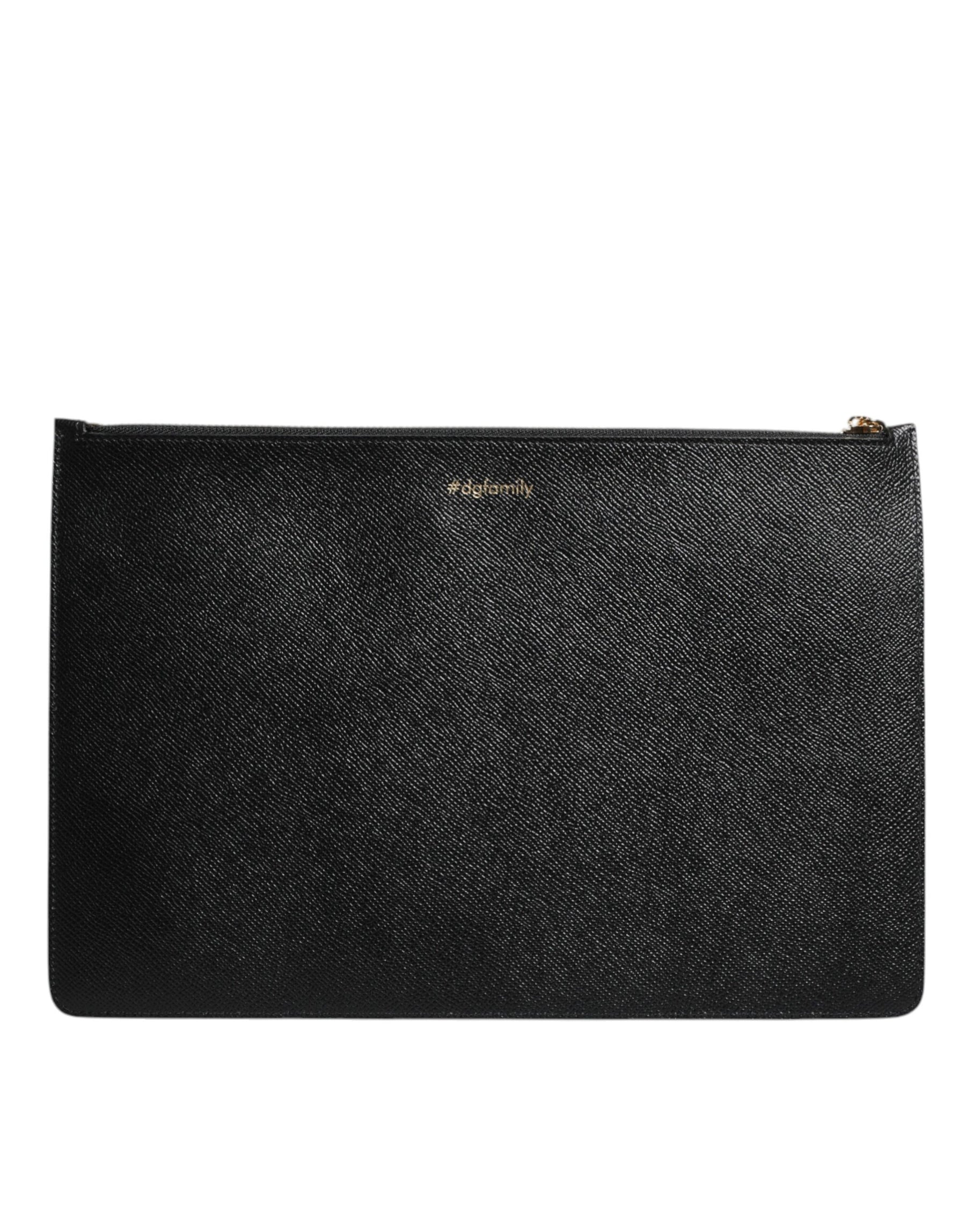 Dolce & Gabbana Black Leather #DGFAMILY Embellished Men Zip Pouch Bag | Regal Royce