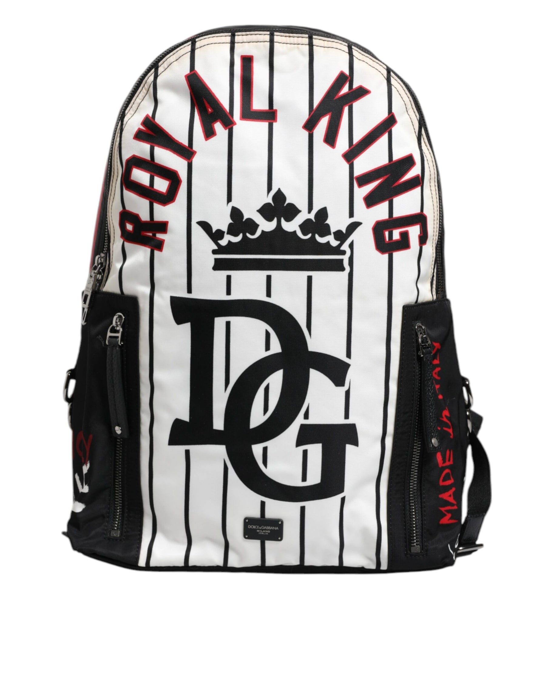 Dolce & Gabbana Black White Vulcano Royal King Print Men Backpack Bag | Regal Royce