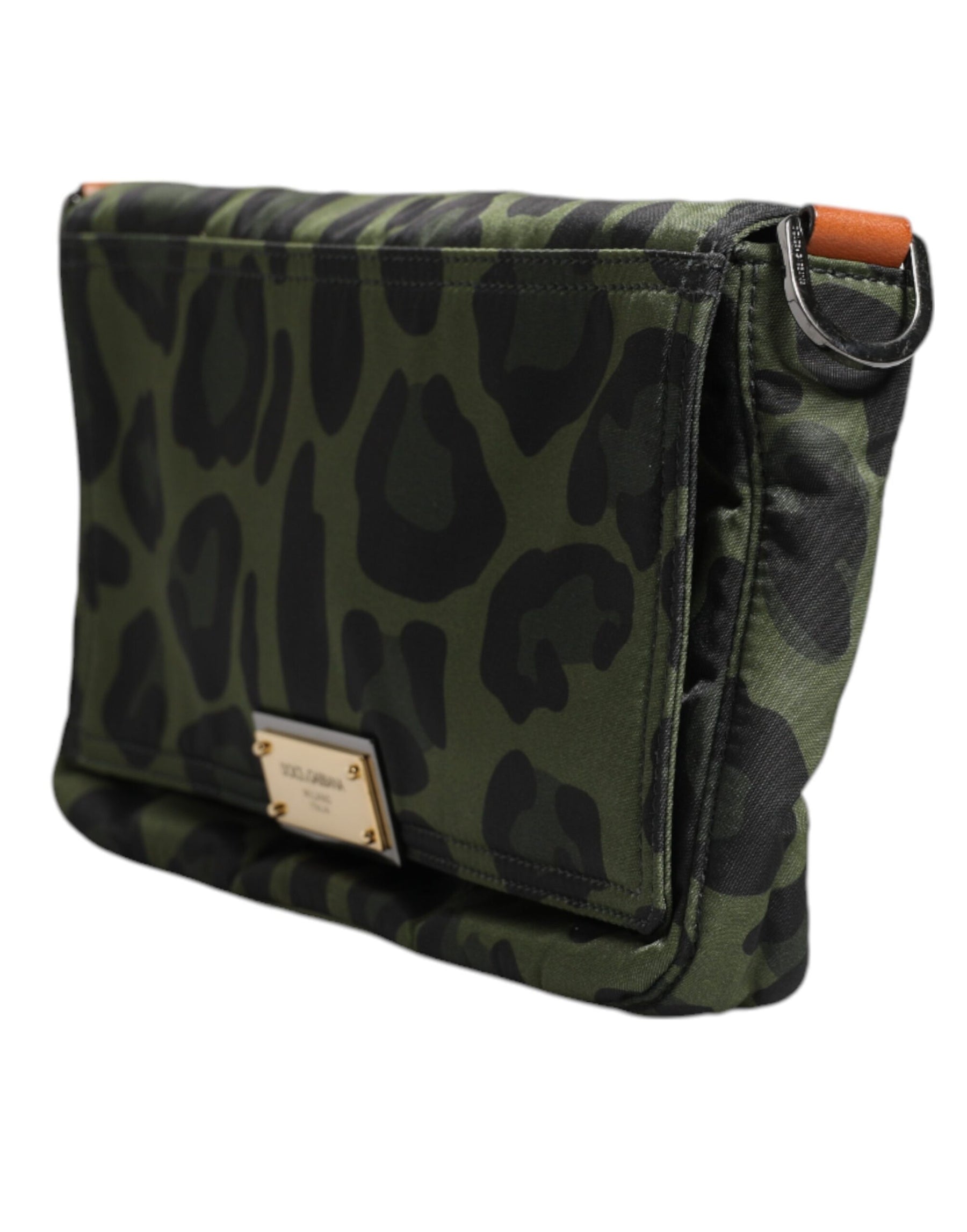 Dolce & Gabbana Green Nylon Leopard Print Shell Messenger Crossbody Bag | Regal Royce