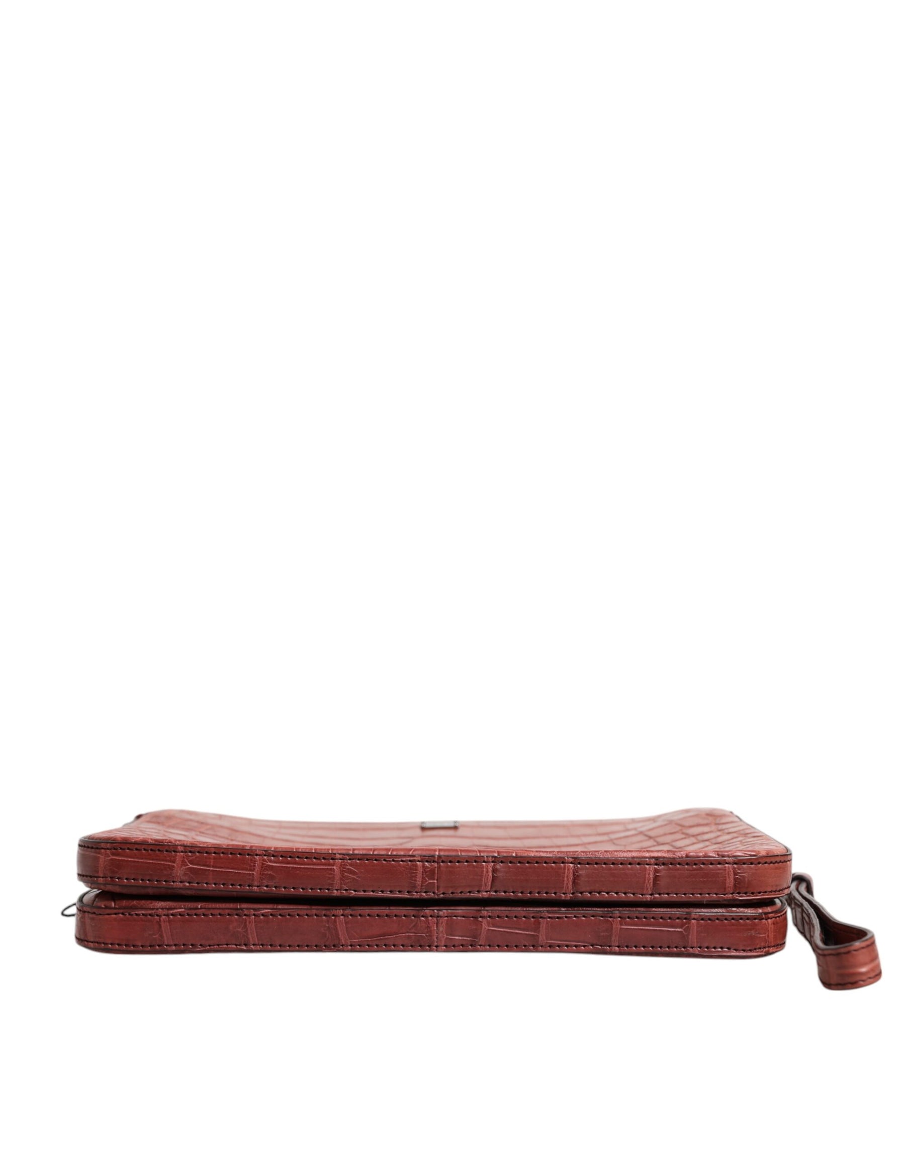 Dolce & Gabbana Bordeaux Croc Leather Logo Plaque Men Briefcase Bag | Regal Royce