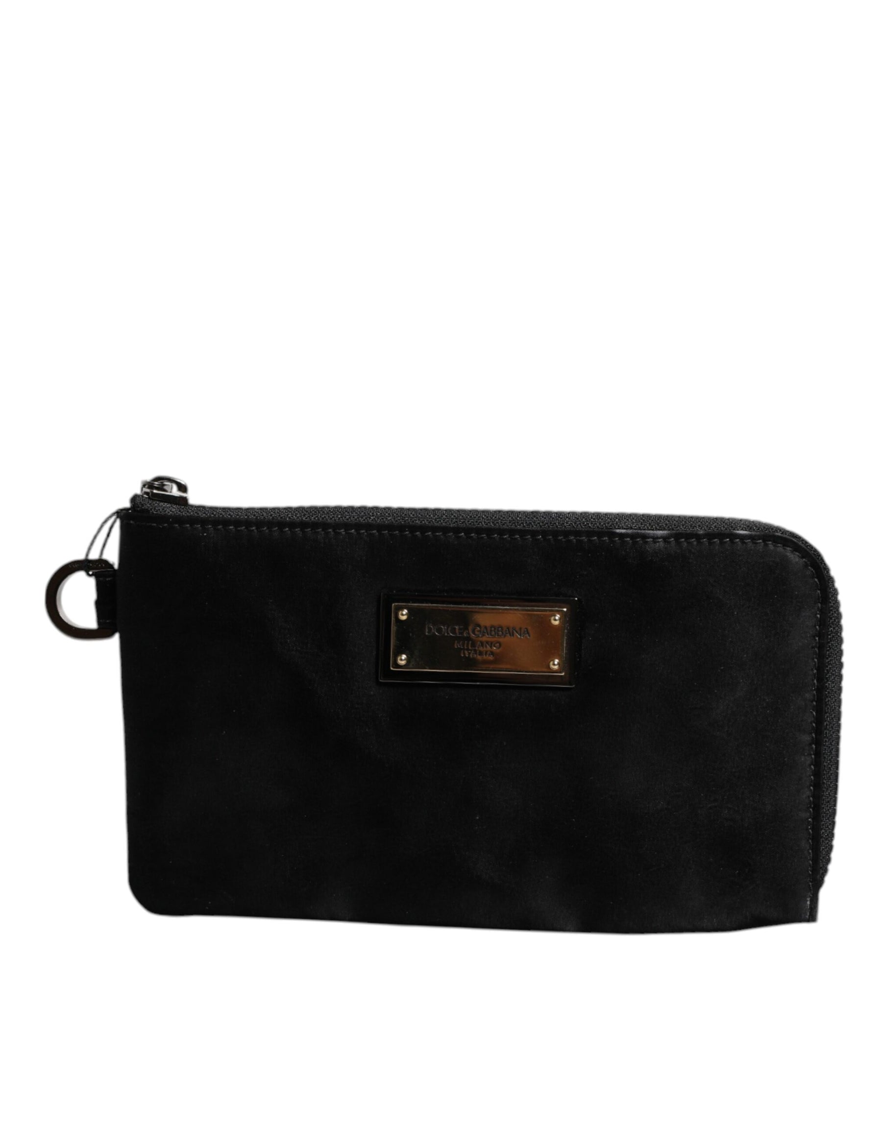 Dolce & Gabbana Black Nylon Logo Plaque Keyring Pouch Clutch Bag | Regal Royce