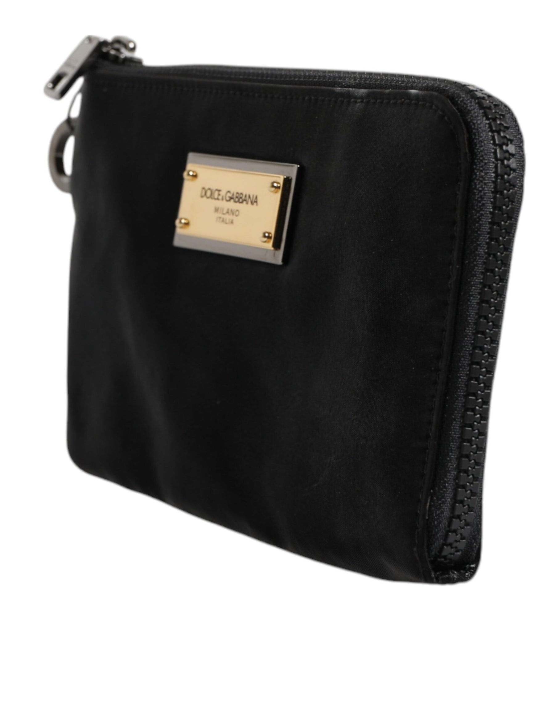 Dolce & Gabbana Black Nylon Logo Plaque Keyring Pouch Clutch Bag | Regal Royce