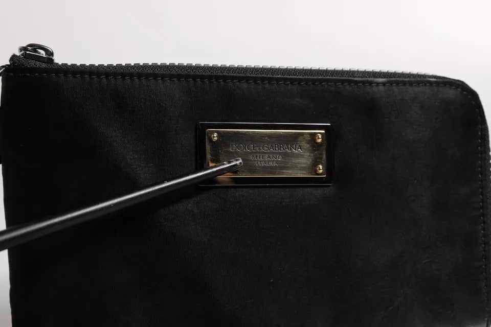 Dolce & Gabbana Black Nylon Logo Plaque Keyring Pouch Clutch Bag | Regal Royce