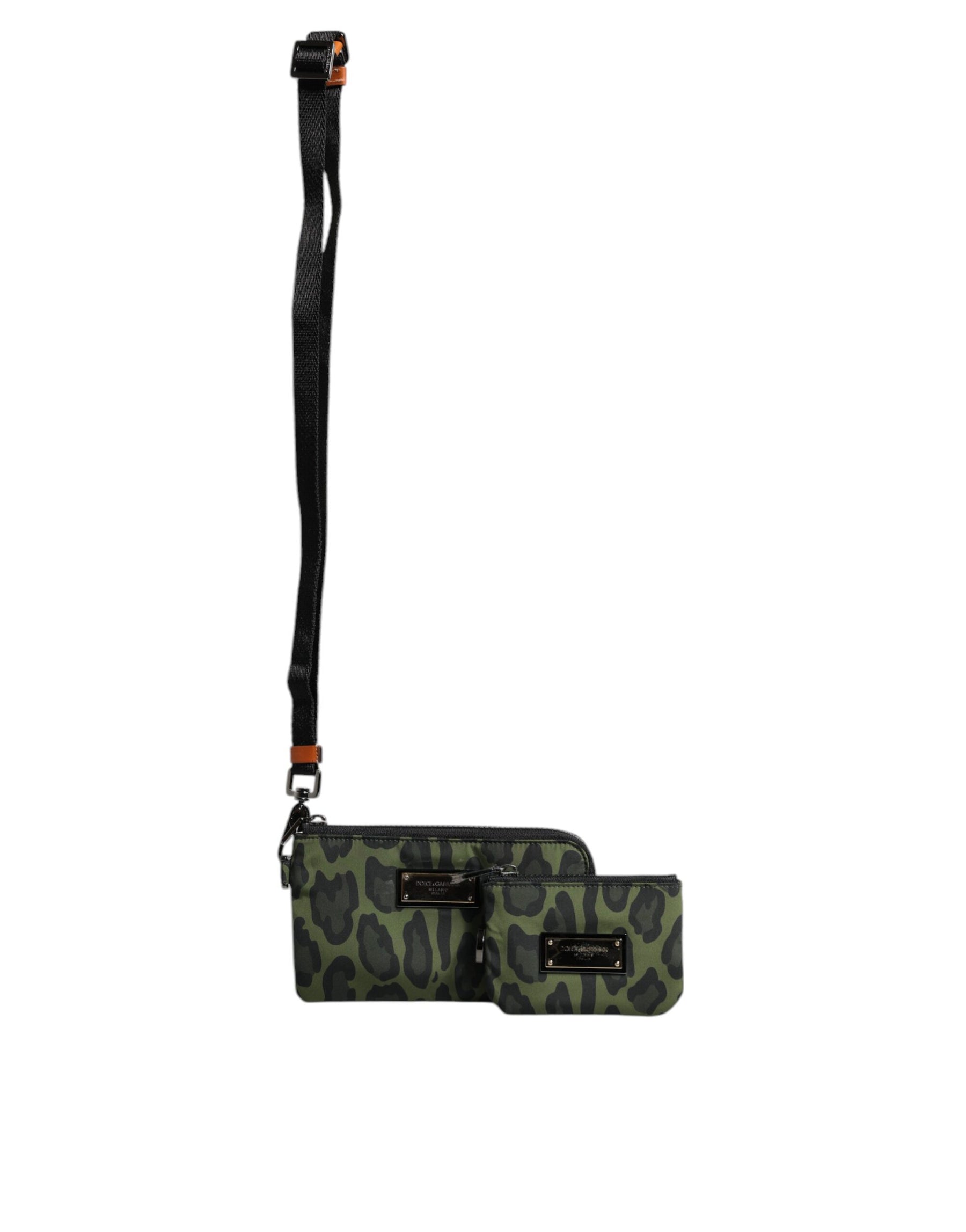 Dolce & Gabbana Green Leopard Leather Logo Plaque Multifunctional Kit Bag | Regal Royce