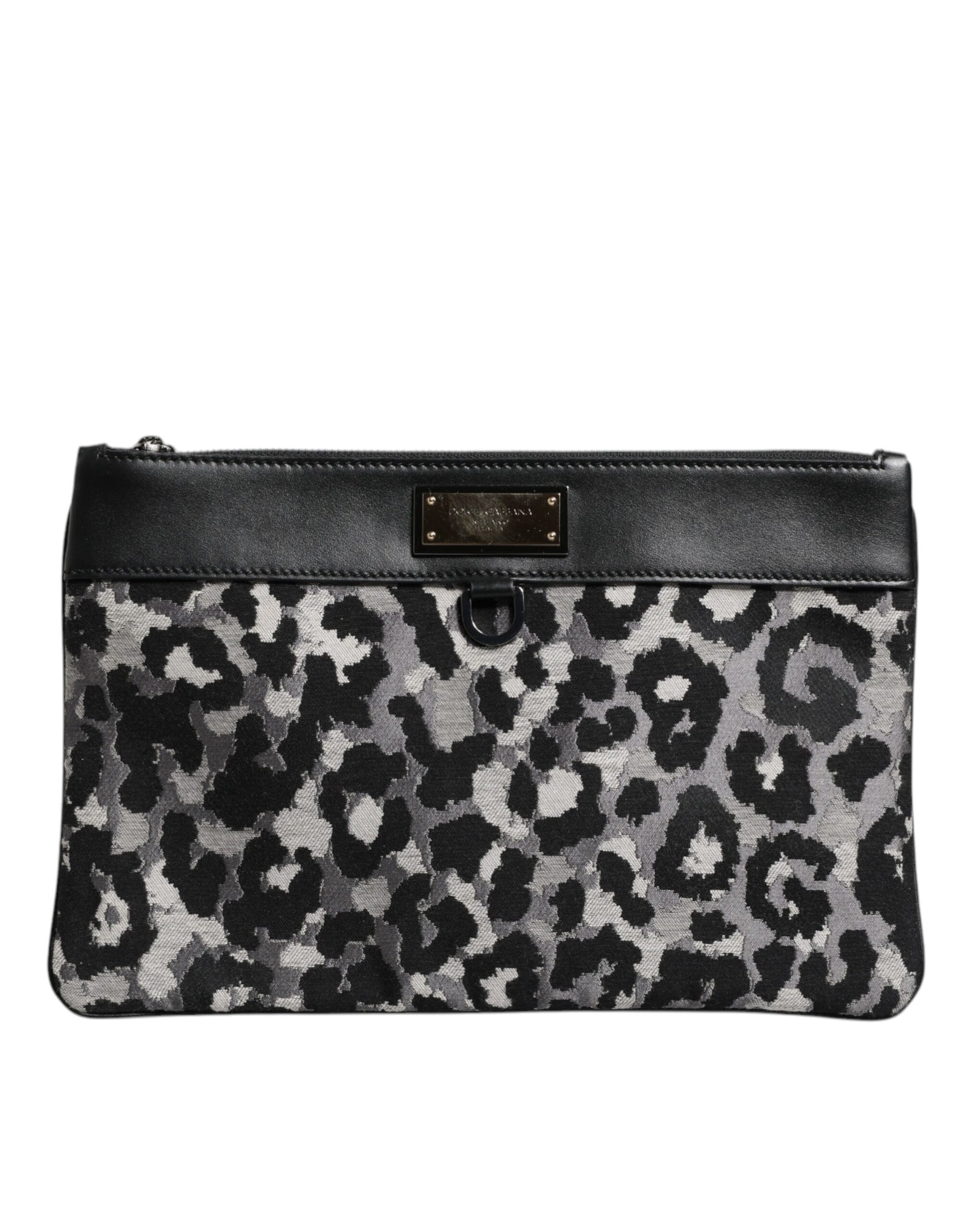 Dolce & Gabbana Multicolor Leopard Jacquard Logo Plaque Men Pouch Bag | Regal Royce