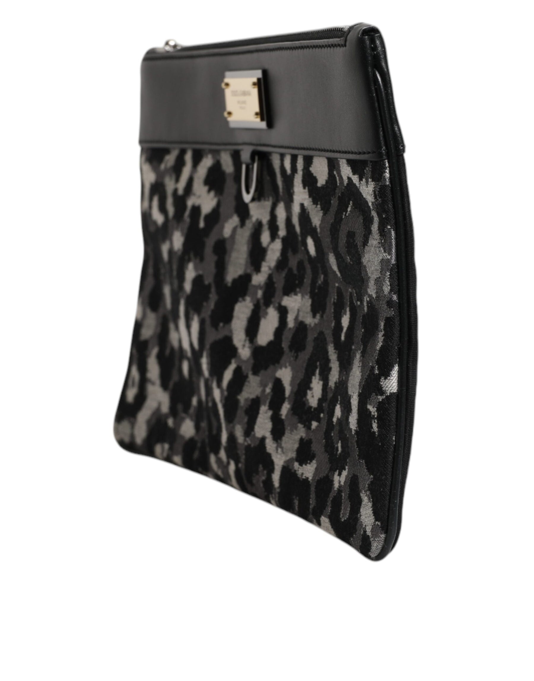 Dolce & Gabbana Multicolor Leopard Jacquard Logo Plaque Men Pouch Bag | Regal Royce