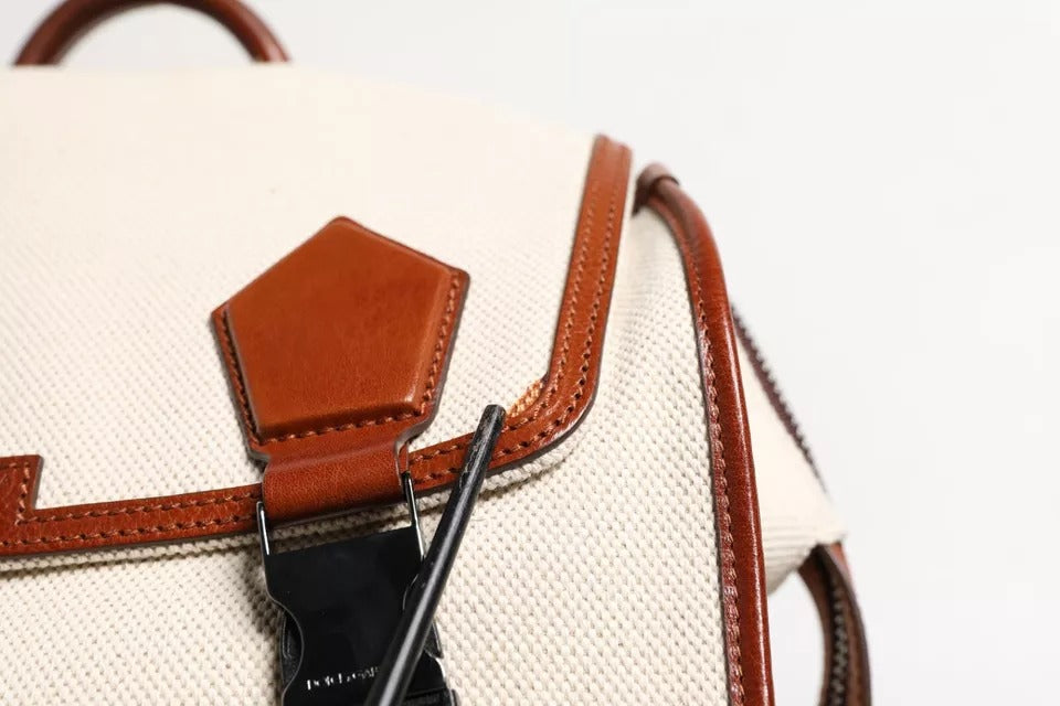 Dolce & Gabbana Beige Brown Canvas Leather EDGE Travel Men Back Pack Bag | Regal Royce