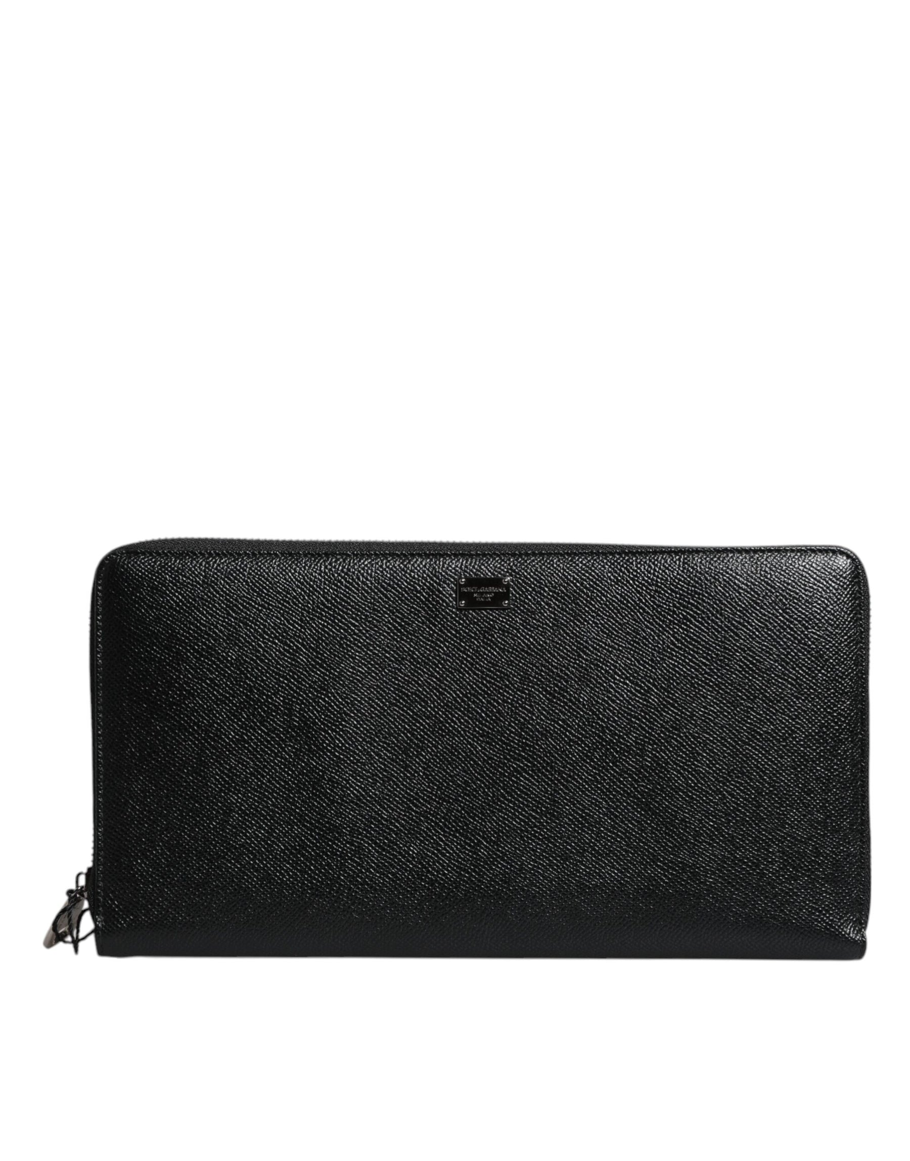 Dolce & Gabbana Black Calfskin Leather Logo Zip Around Continental Wallet | Regal Royce