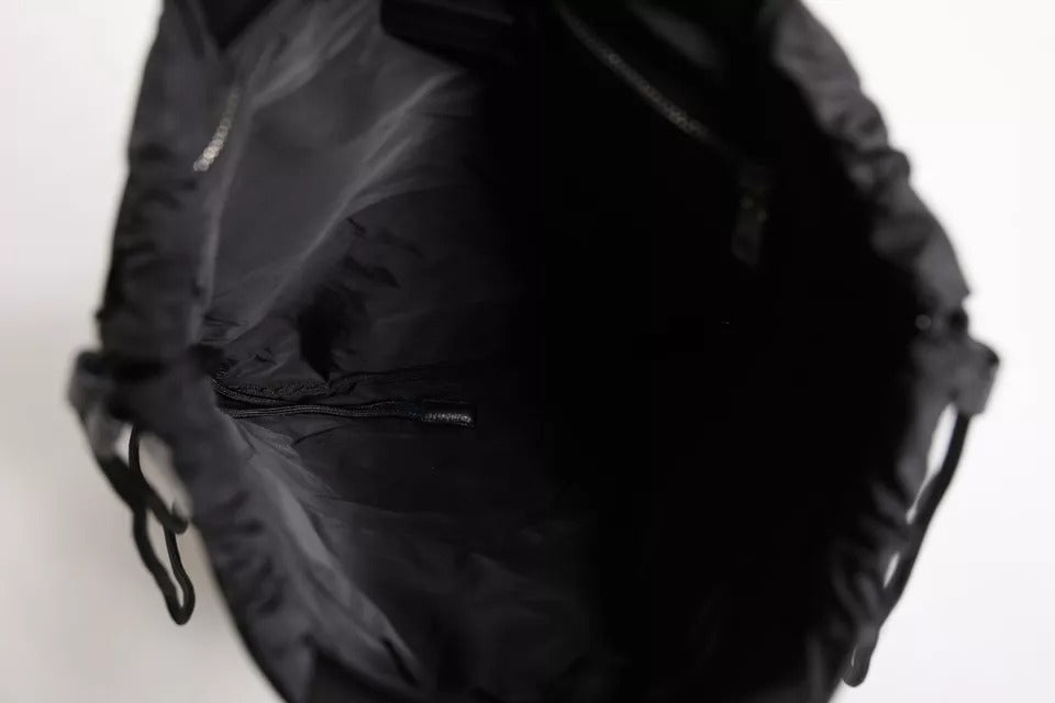 Dolce & Gabbana Black White Striped Polyester Drawstring Bag | Regal Royce