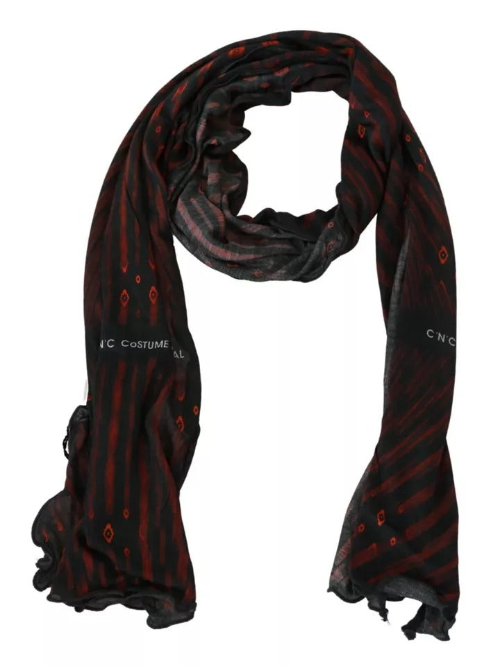 Costume National Black Red Viscose Foulard Branded Scarf | Regal Royce