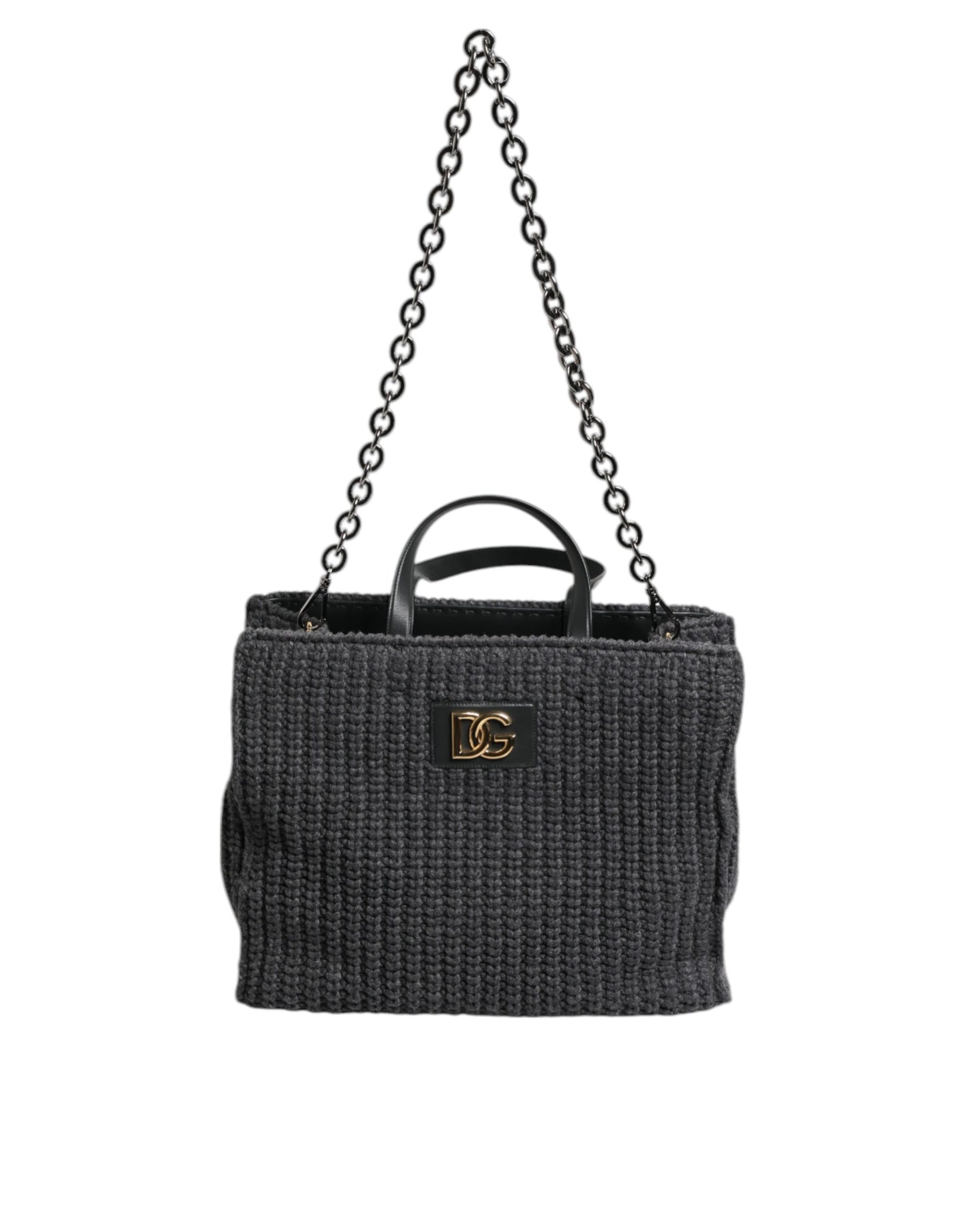 Dolce & Gabbana Black Large Knitted Crochet Shoulder Shopper DG Logo Bag | Regal Royce