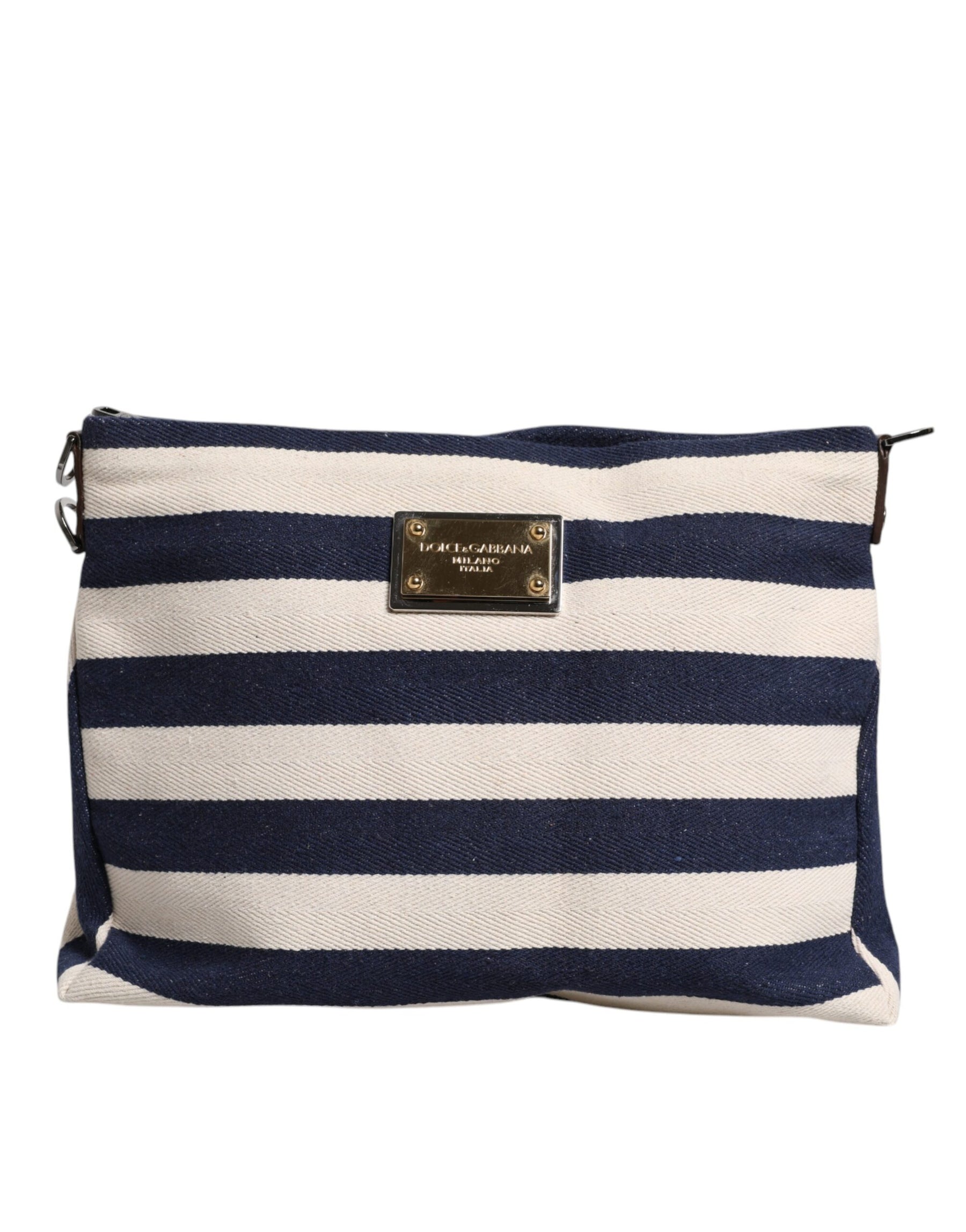 Dolce & Gabbana Blue White Stripes Logo Plaque Tote Bag | Regal Royce