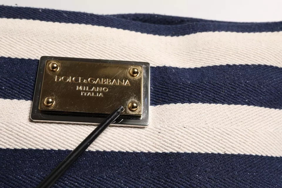 Dolce & Gabbana Blue White Stripes Logo Plaque Tote Bag | Regal Royce