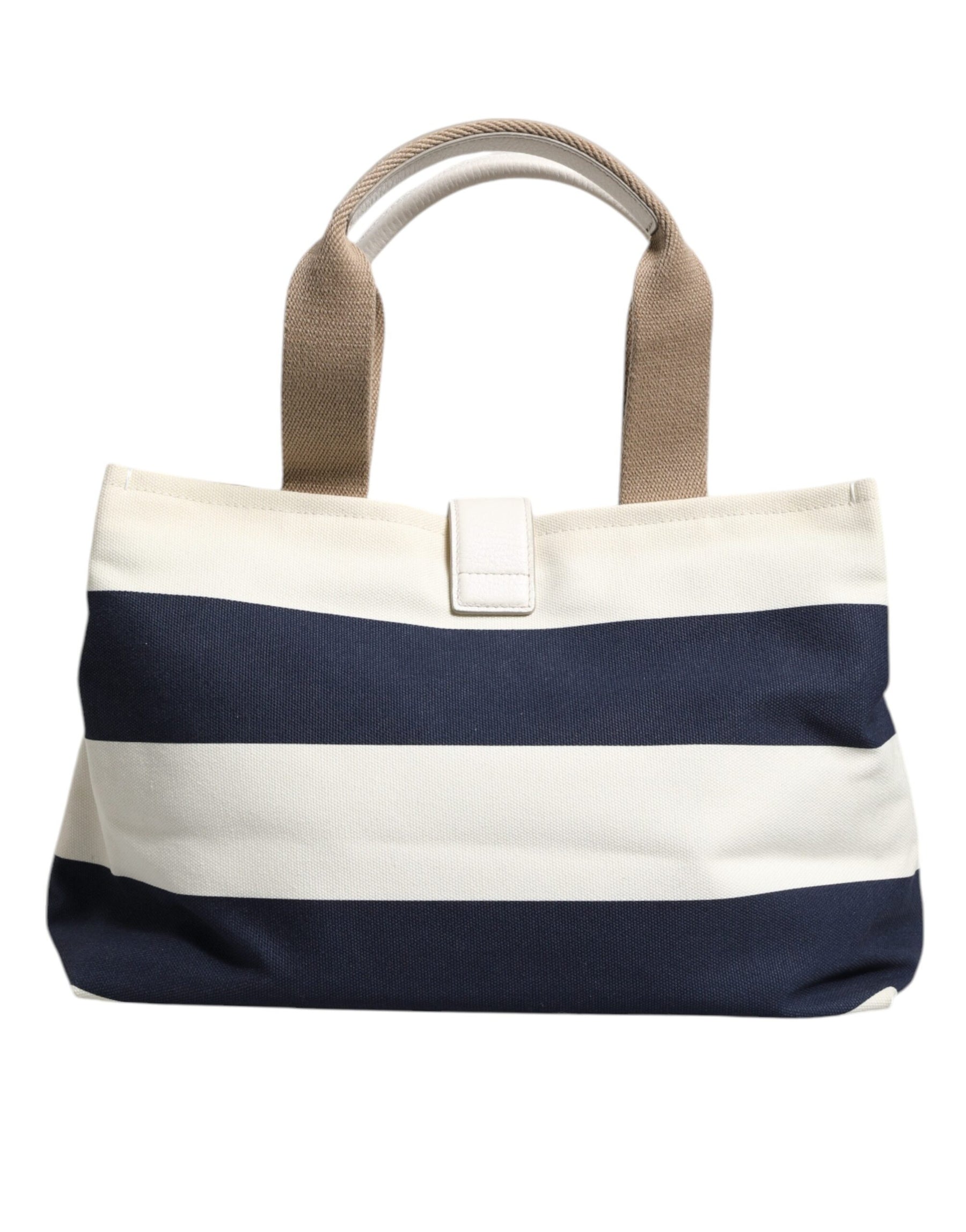 Dolce & Gabbana White Navy Striped Canvas Top Handle Tote Tote Bag | Regal Royce