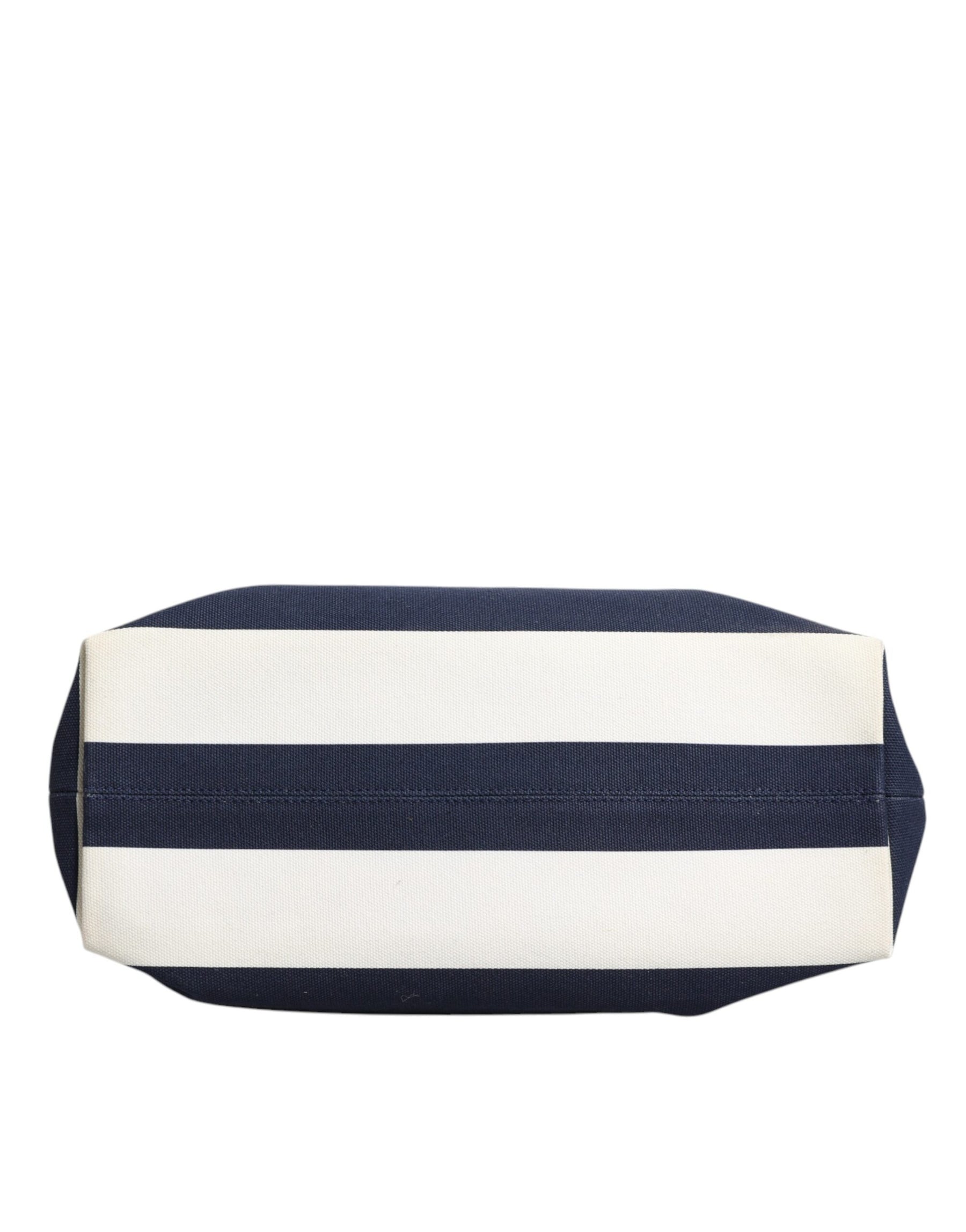 Dolce & Gabbana White Navy Striped Canvas Top Handle Tote Tote Bag | Regal Royce