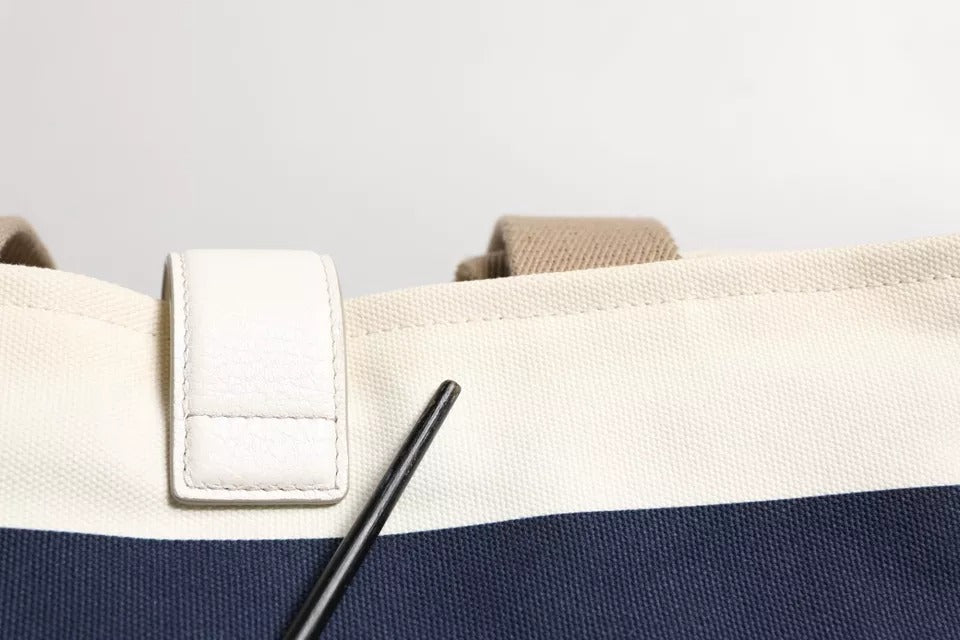 Dolce & Gabbana White Navy Striped Canvas Top Handle Tote Tote Bag | Regal Royce