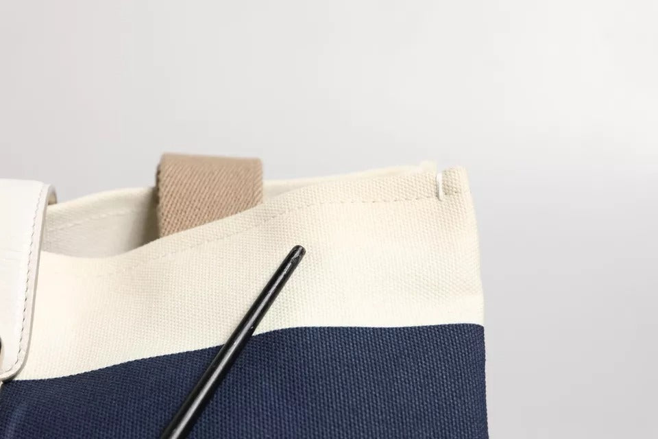 Dolce & Gabbana White Navy Striped Canvas Top Handle Tote Tote Bag | Regal Royce