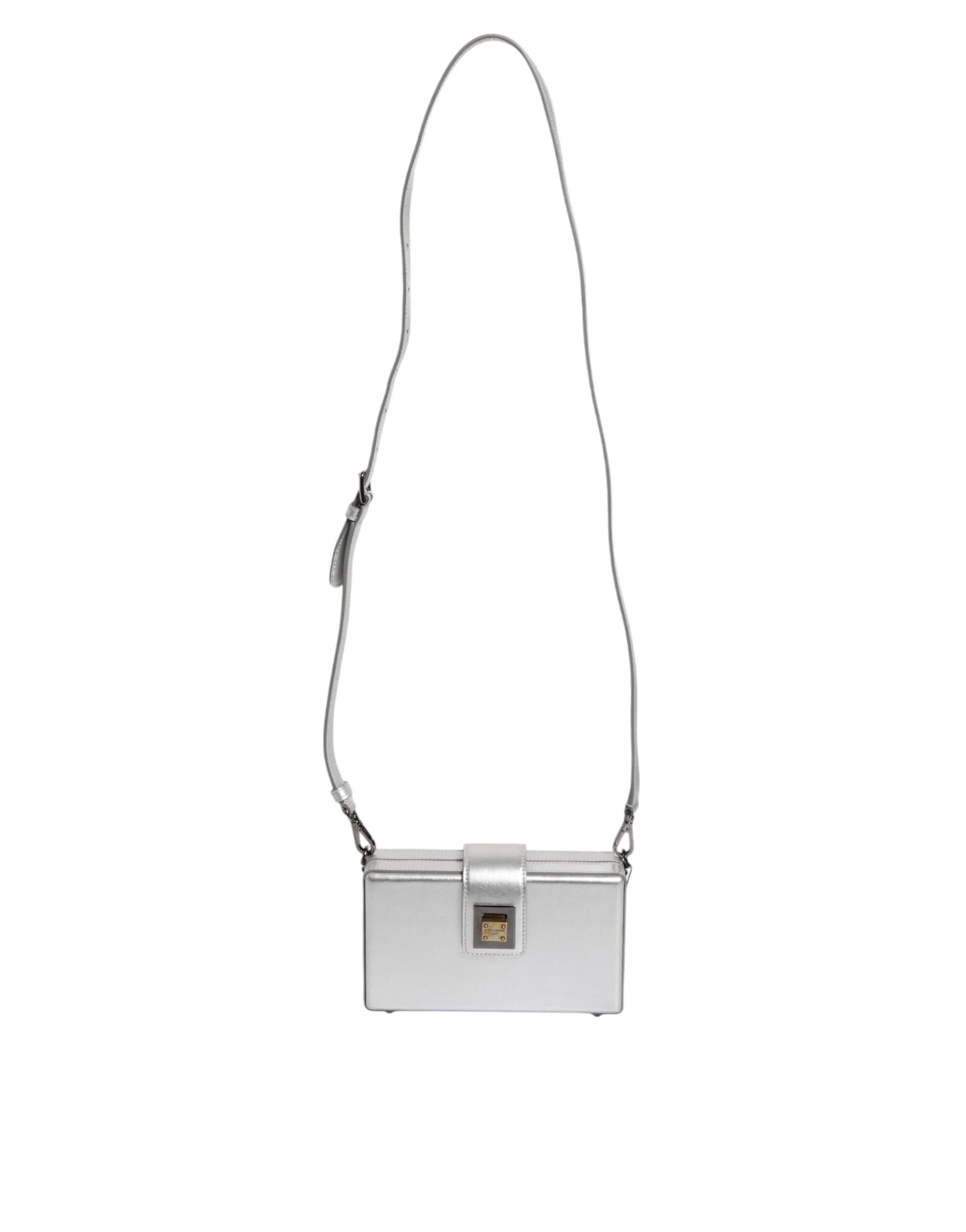 Dolce & Gabbana Metallic Silver DG BOX Leather Shoulder Strap Bag | Regal Royce
