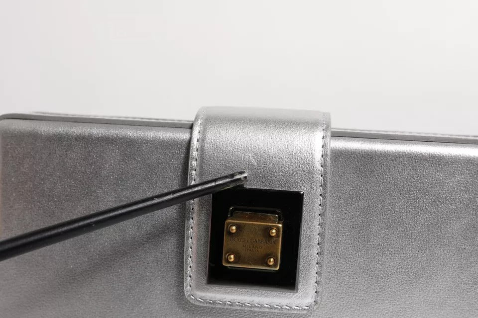 Dolce & Gabbana Metallic Silver DG BOX Leather Shoulder Strap Bag | Regal Royce