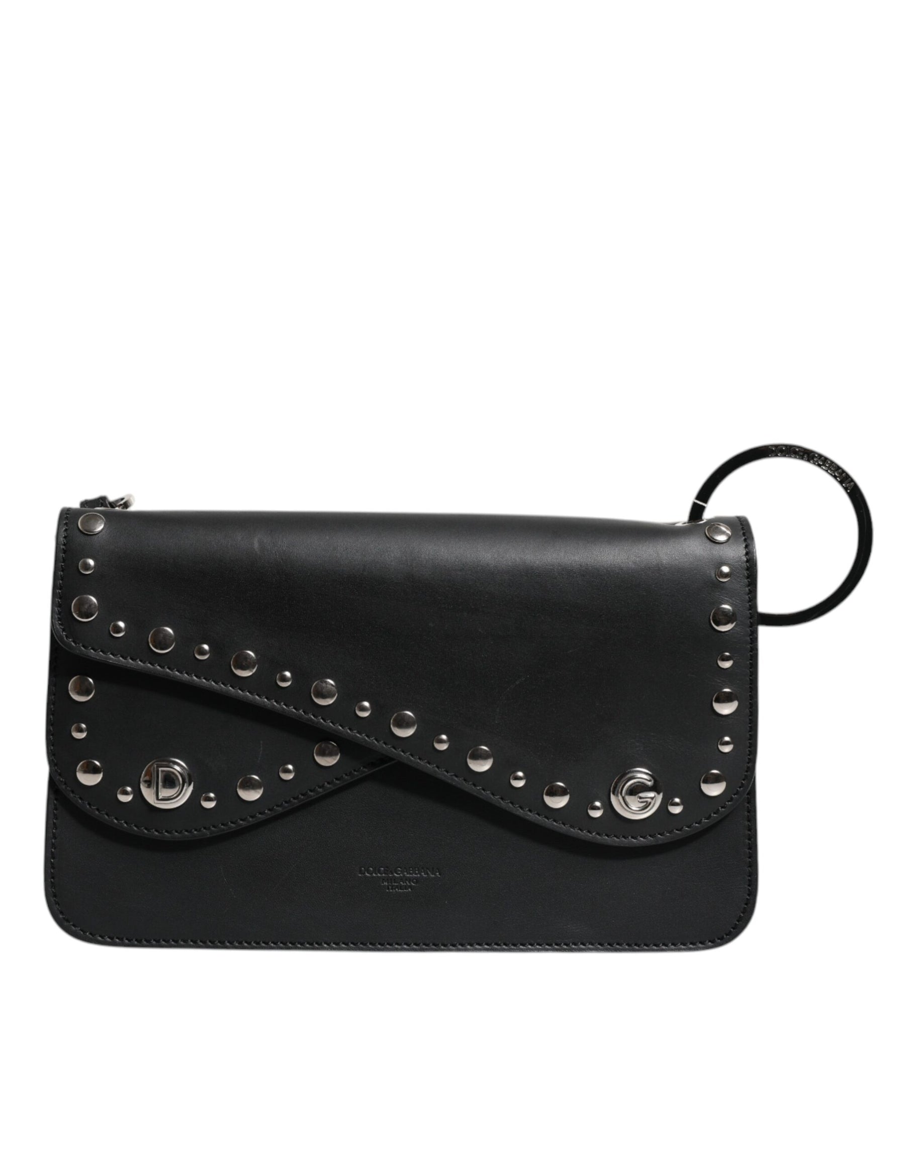 Dolce & Gabbana Black Small Leather Studded Shoulder Crossbody Bag | Regal Royce
