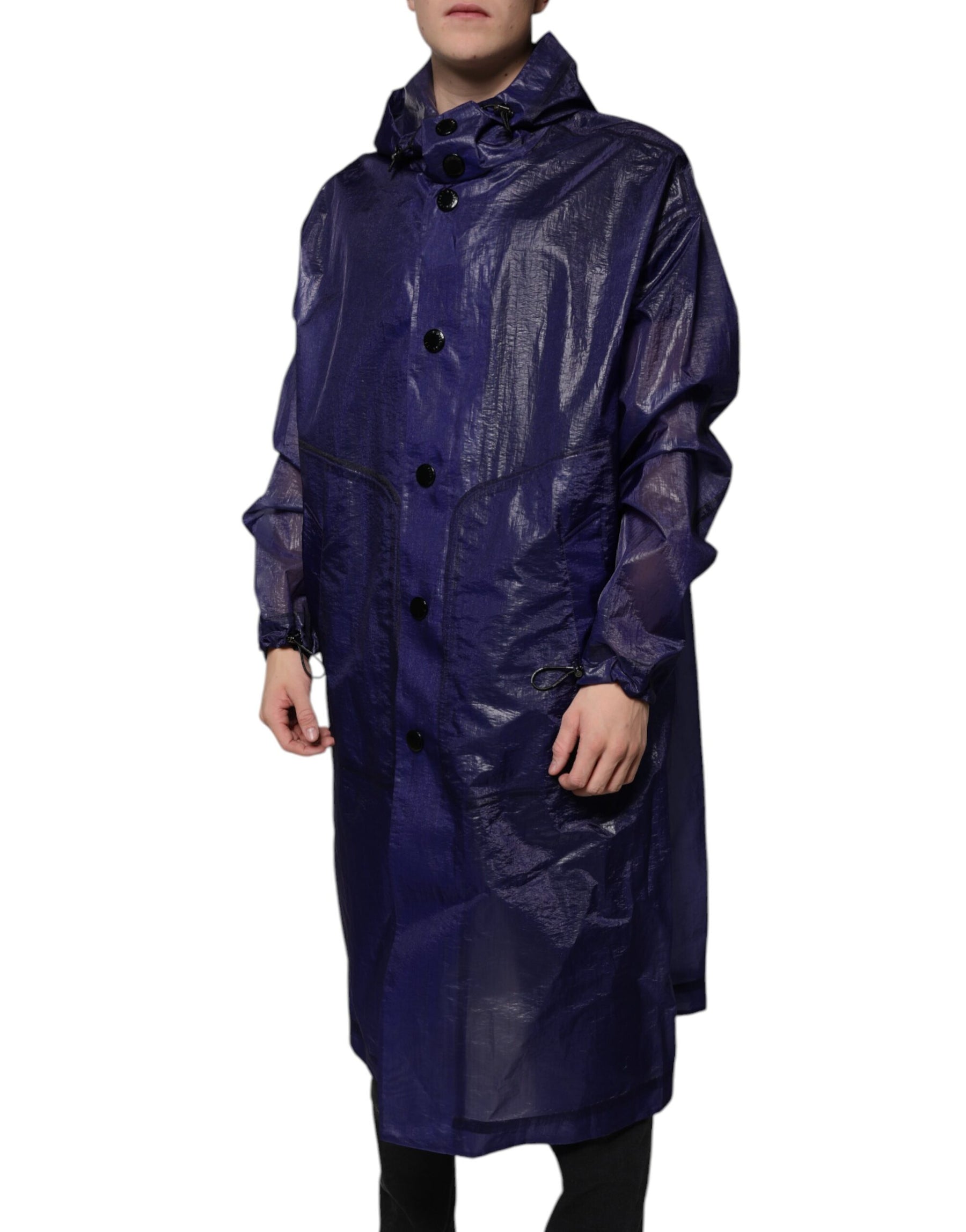 Dolce & Gabbana Dark Blue Cotton Hooded Men Raincoat Jacket | Regal Royce