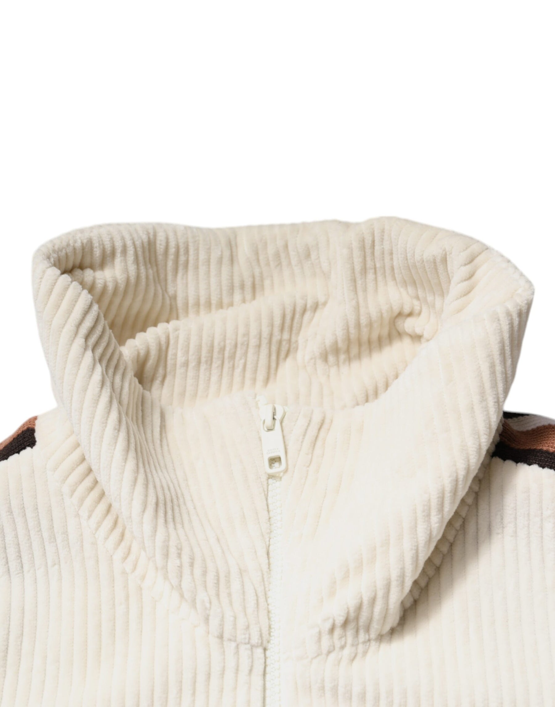 Dolce & Gabbana Beige Logo Applique Cotton Corduroy Full Zip Jacket | Regal Royce