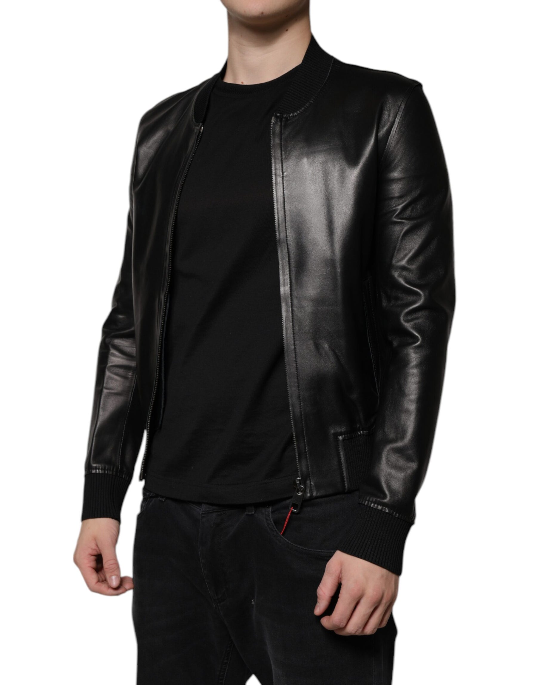 Dolce & Gabbana Black Lambskin Full Zip Biker Blouson Jacket | Regal Royce