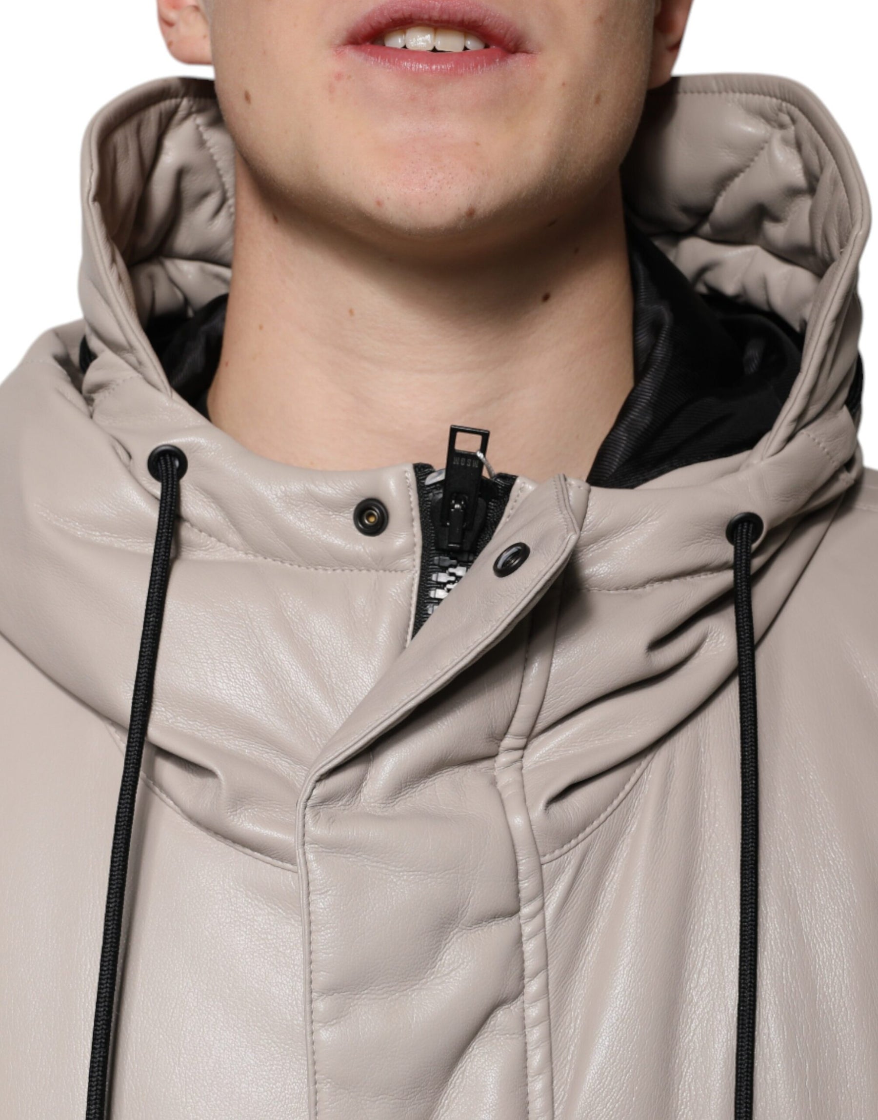 MSGM Beige Full Zip Hooded Long Sleeves Casual Coat Jacket | Regal Royce