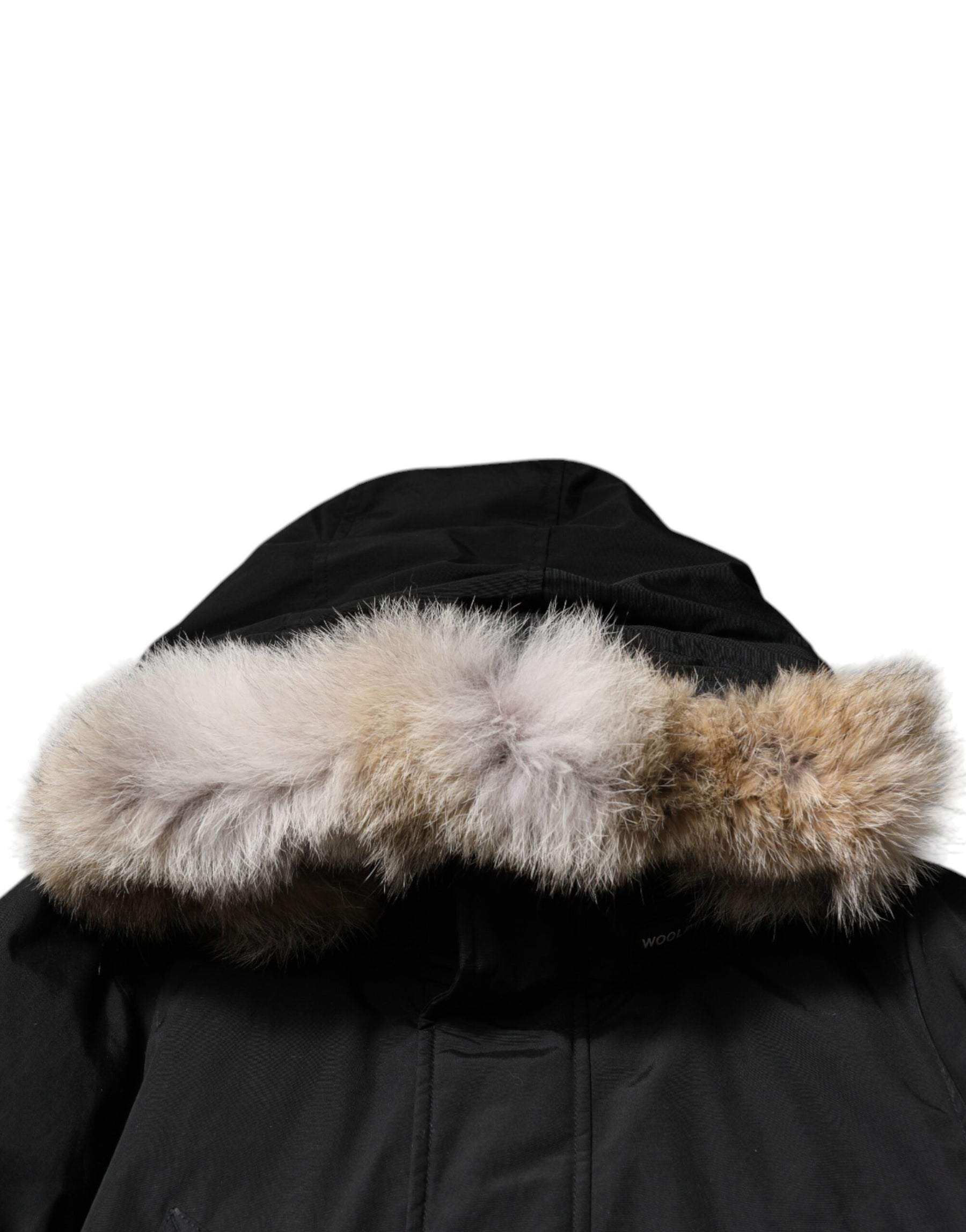 Woolrich Black Hooded Long Sleeves Fur Shearling Coat Jacket | Regal Royce