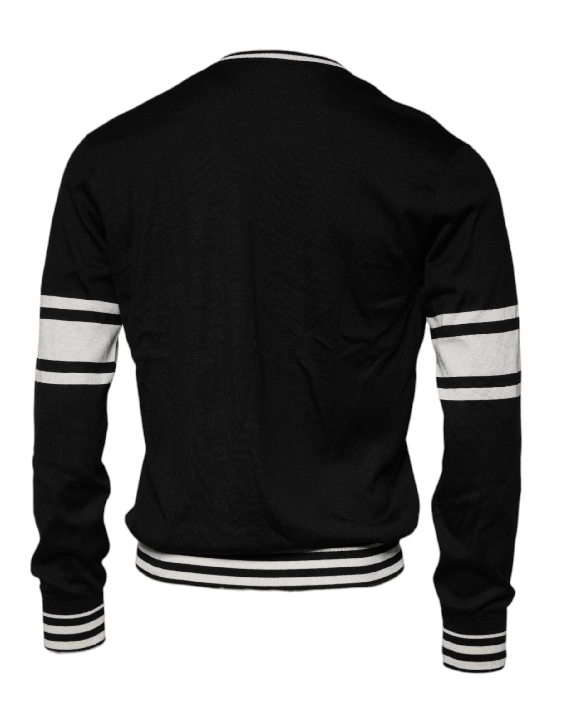 Dolce & Gabbana Black White Guitar Silk Crew Neck Sweater | Regal Royce