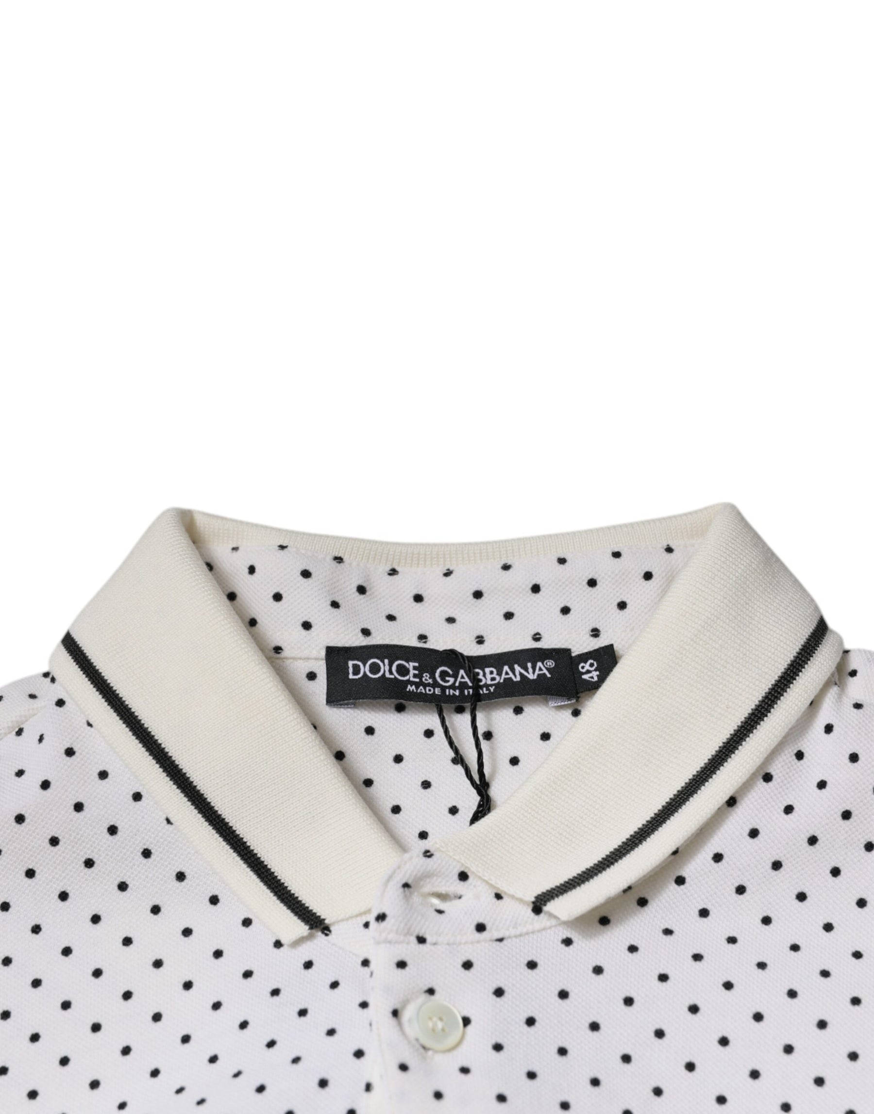 Dolce & Gabbana White Polka Dot Cotton Collared Polo T-shirt | Regal Royce
