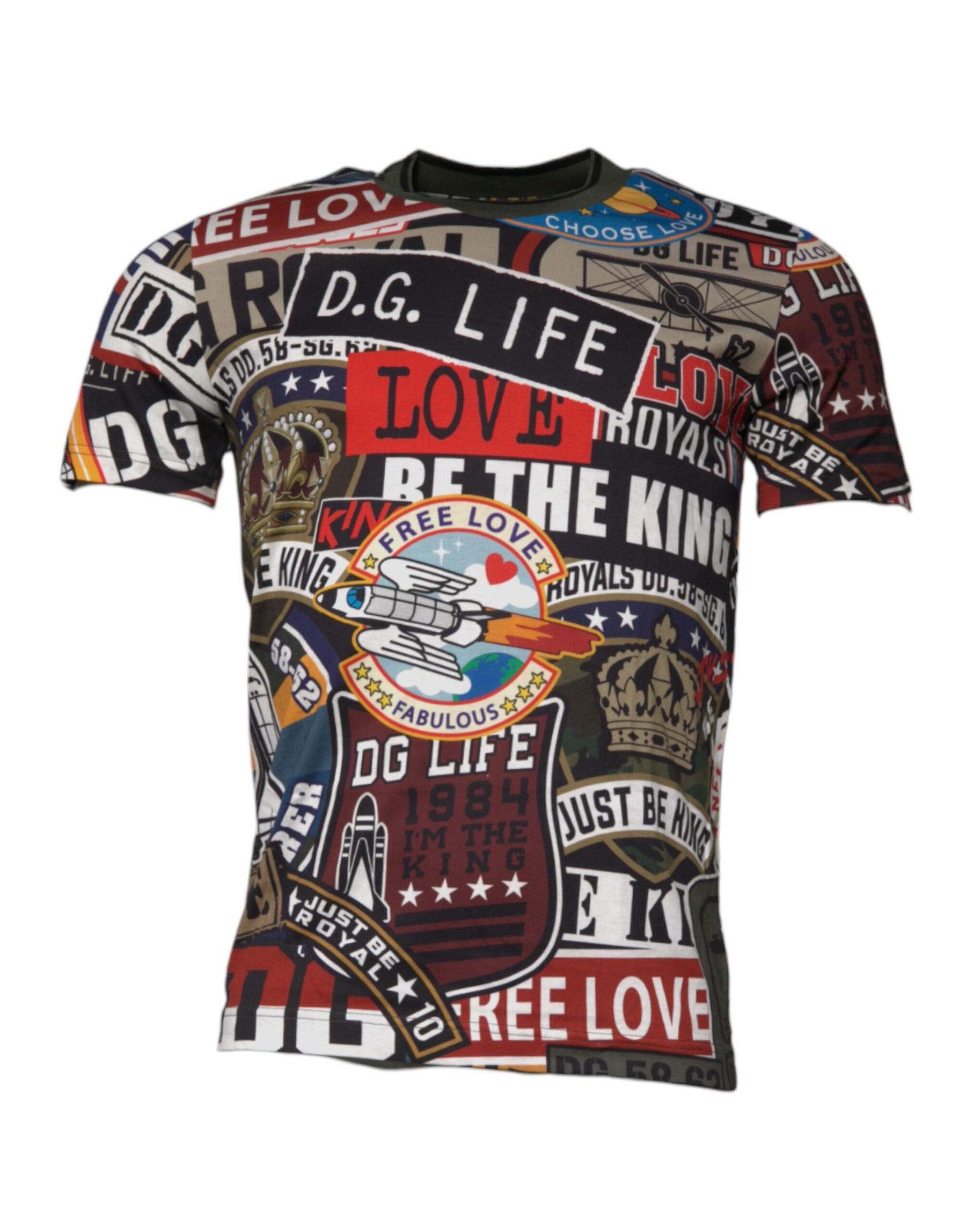 Dolce & Gabbana Multicolor Graphic Print Cotton Crew Neck T-shirt | Regal Royce