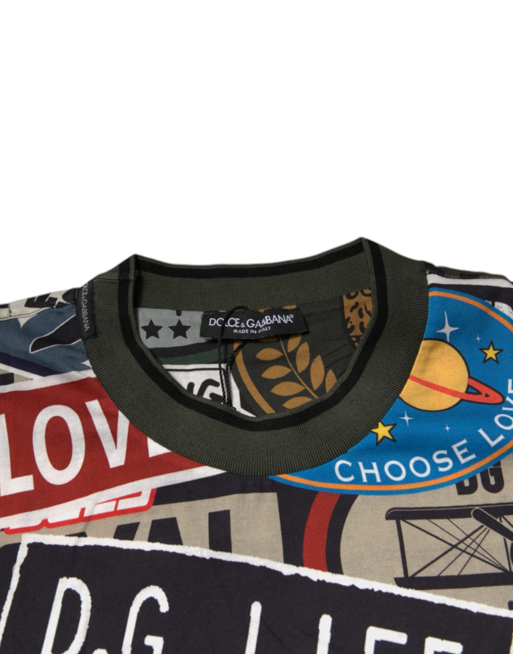 Dolce & Gabbana Multicolor Graphic Print Cotton Crew Neck T-shirt | Regal Royce
