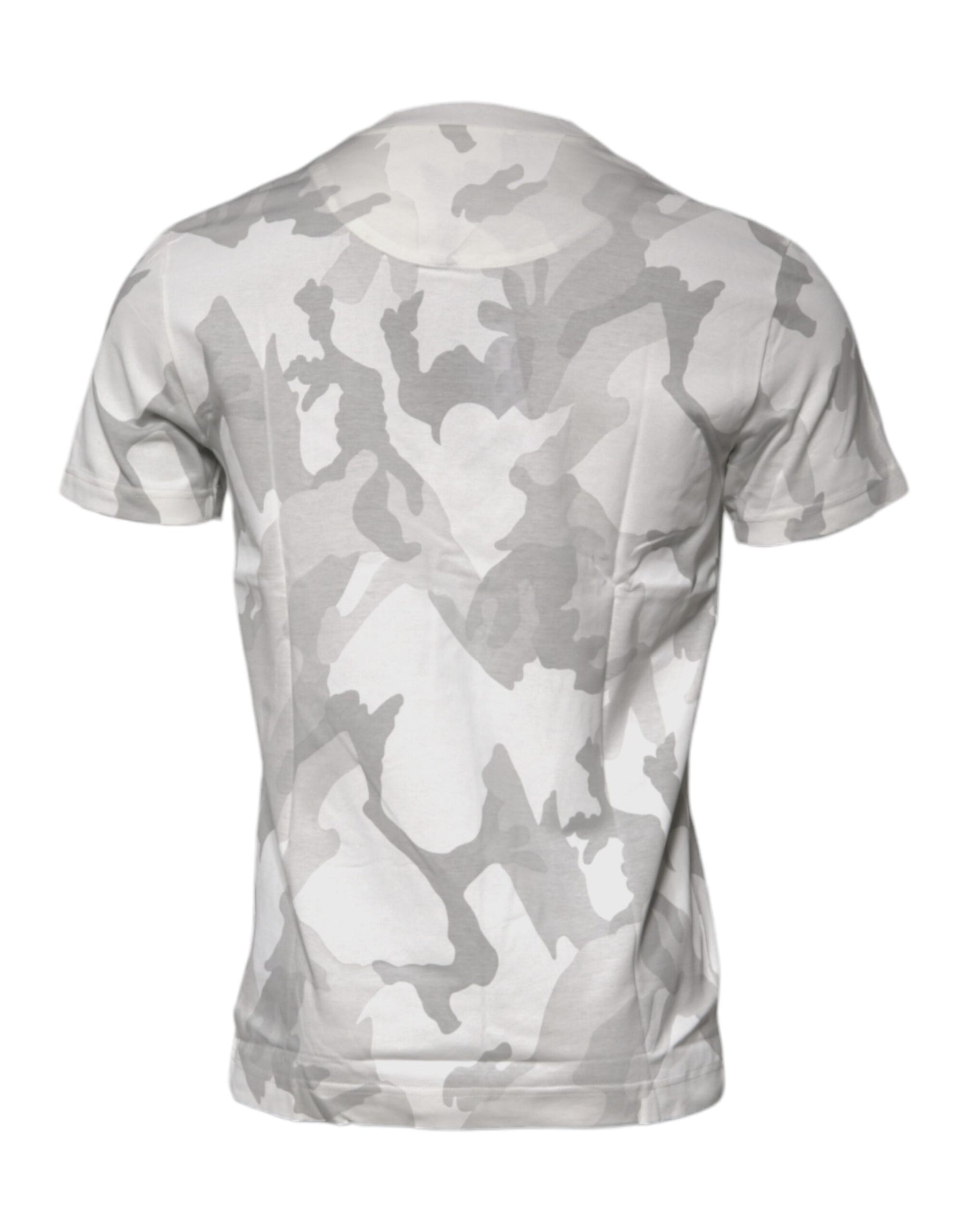 Dolce & Gabbana White Gray Camouflage Cotton Crew Neck T-shirt | Regal Royce