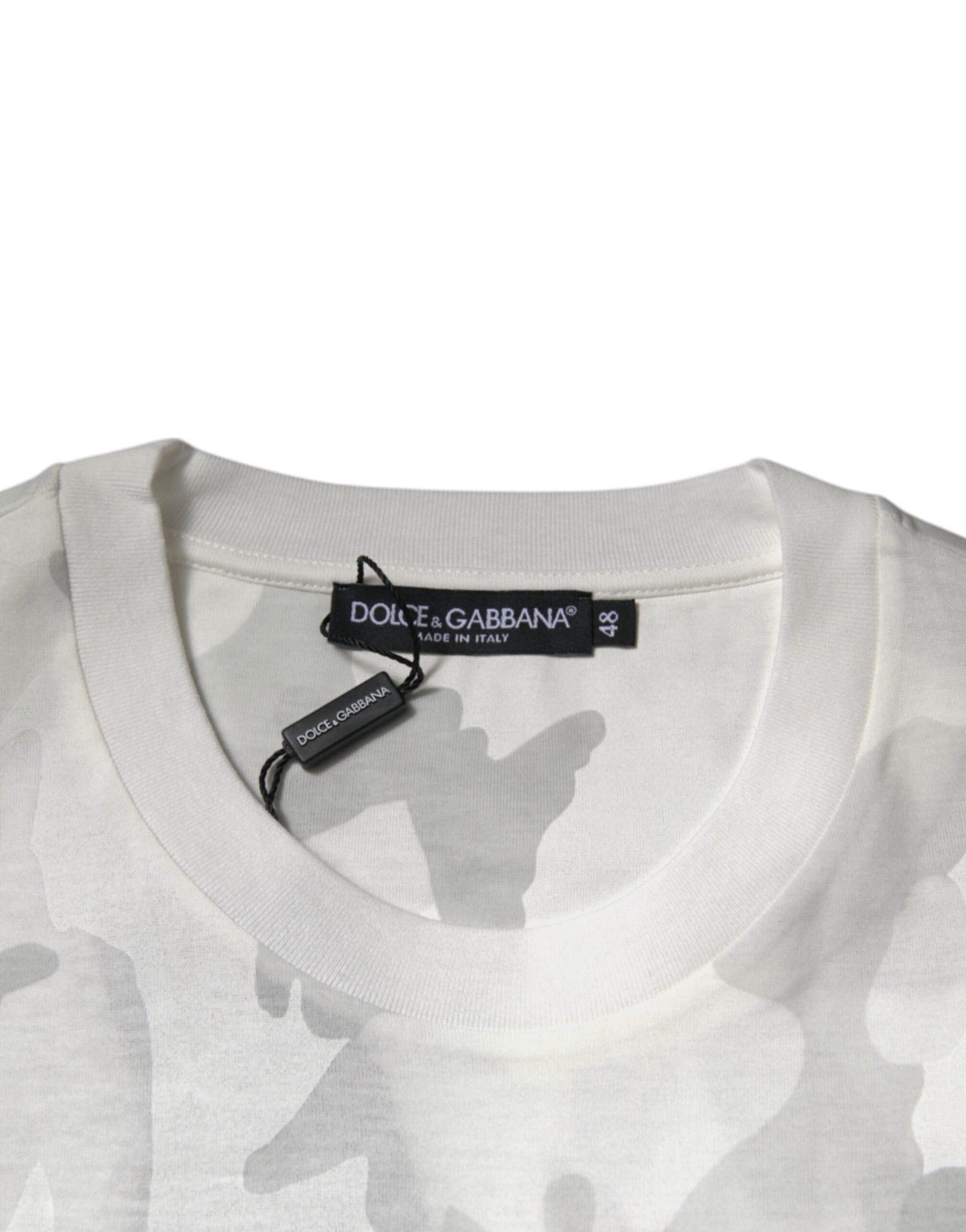 Dolce & Gabbana White Gray Camouflage Cotton Crew Neck T-shirt | Regal Royce