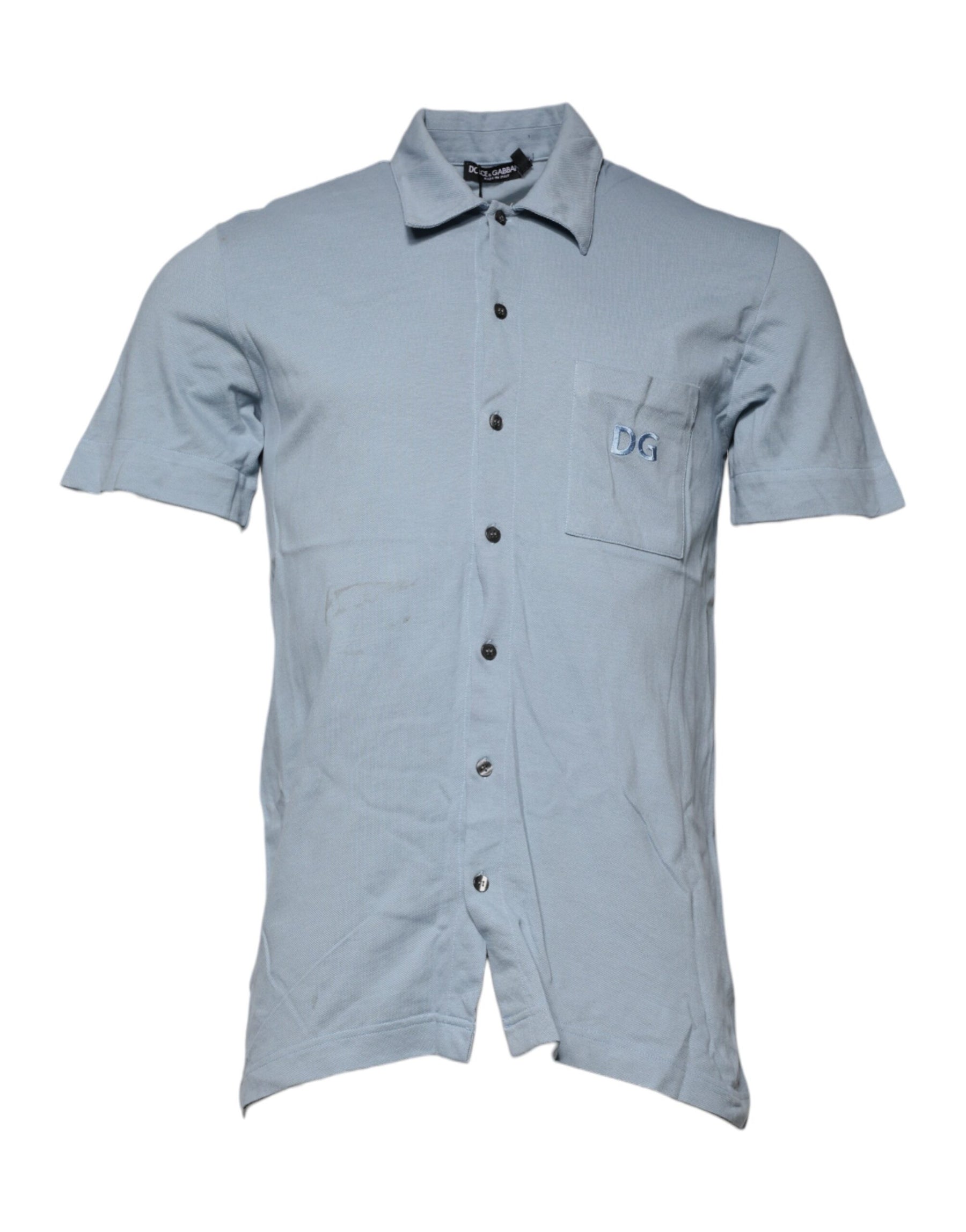 Dolce & Gabbana Blue Cotton Button Down Casual Men Polo Shirt | Regal Royce