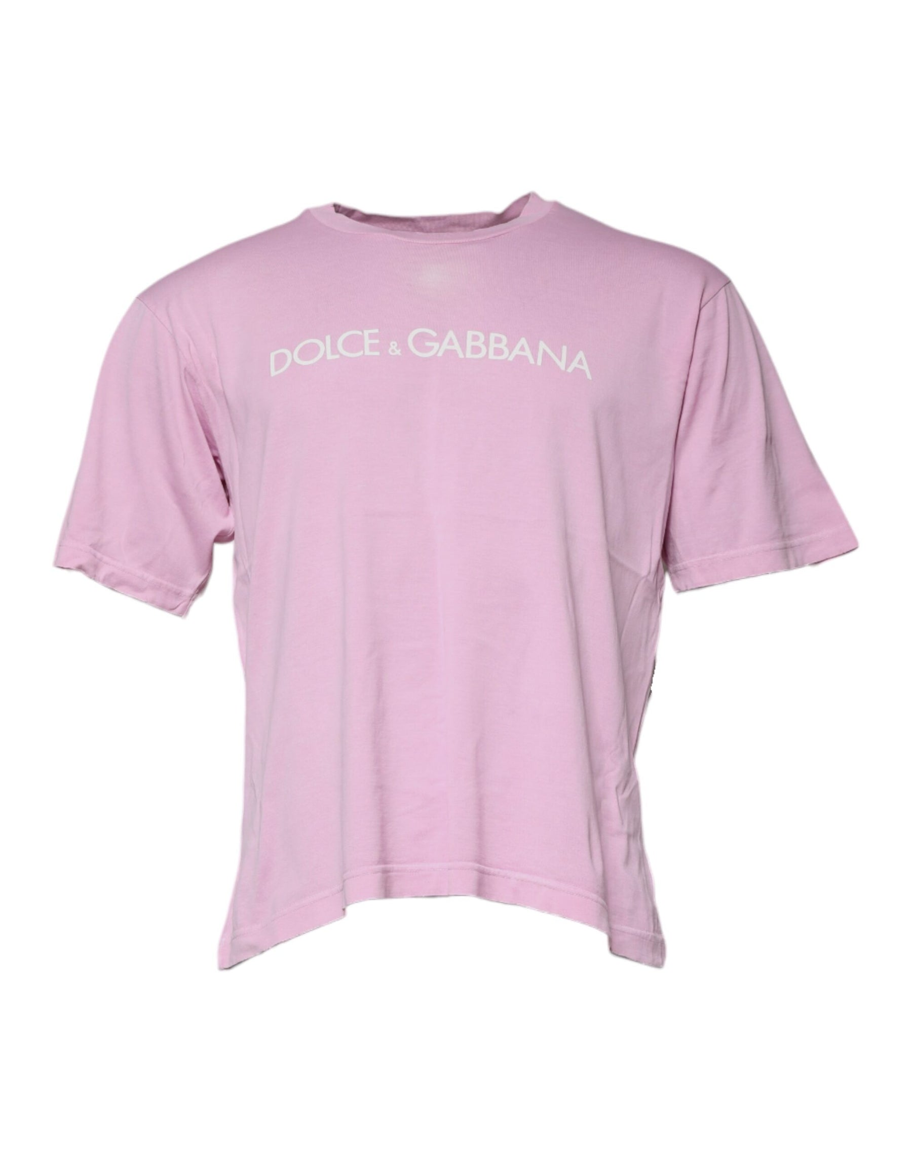 Dolce & Gabbana Pink Logo Print Cotton Crew Neck T-shirt | Regal Royce