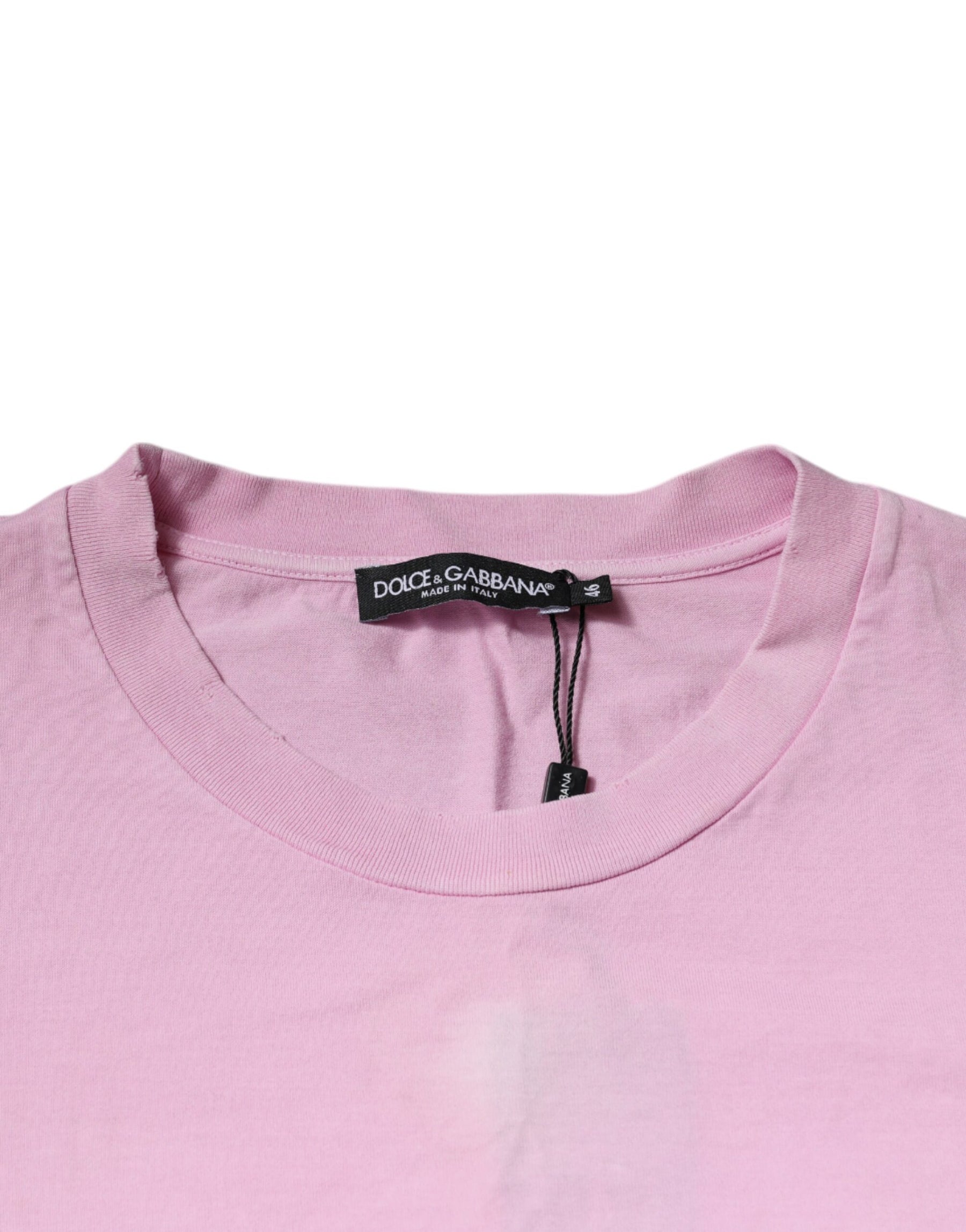Dolce & Gabbana Pink Logo Print Cotton Crew Neck T-shirt | Regal Royce