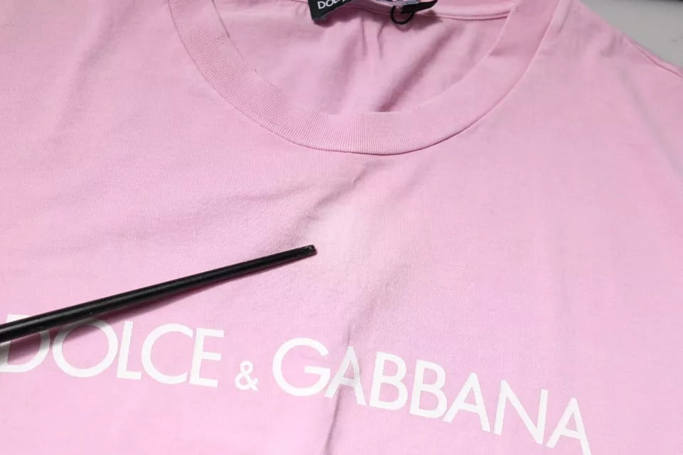 Dolce & Gabbana Pink Logo Print Cotton Crew Neck T-shirt | Regal Royce