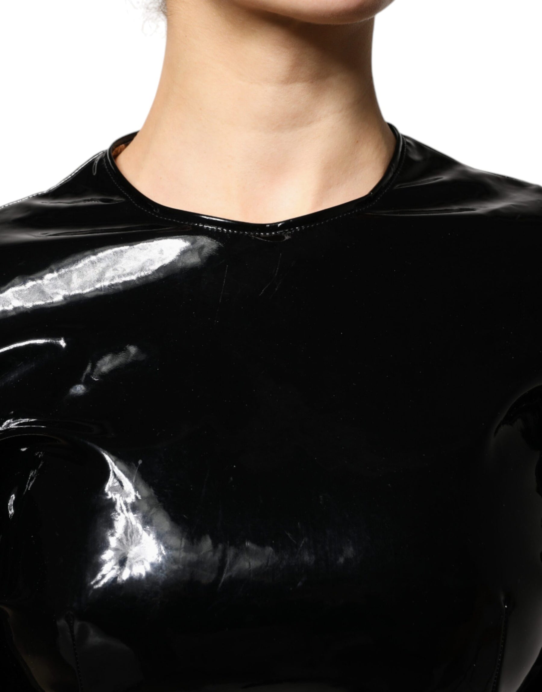 Dolce & Gabbana Black Patent Leather Puff Sleeves Mini Dress | Regal Royce