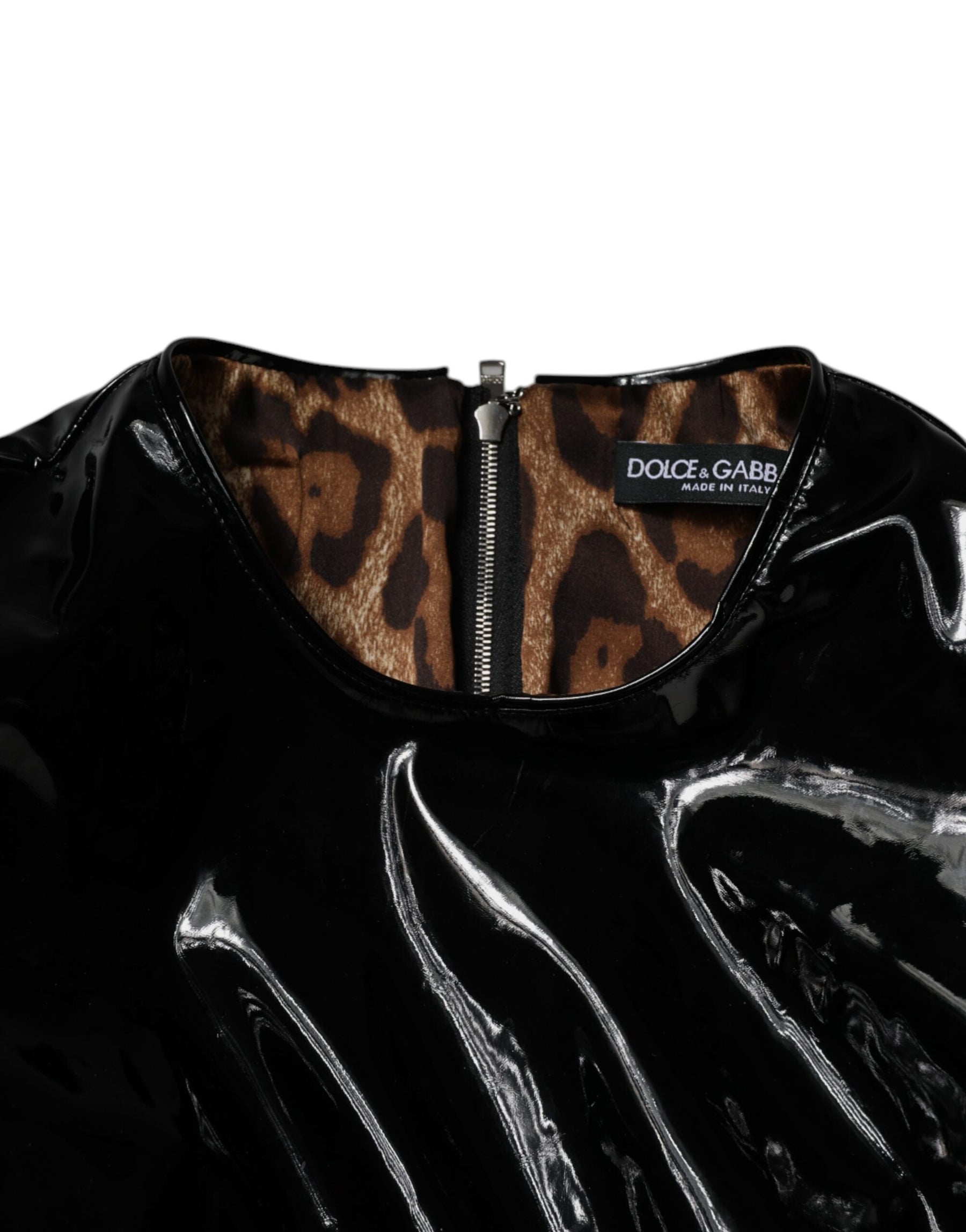 Dolce & Gabbana Black Patent Leather Puff Sleeves Mini Dress | Regal Royce