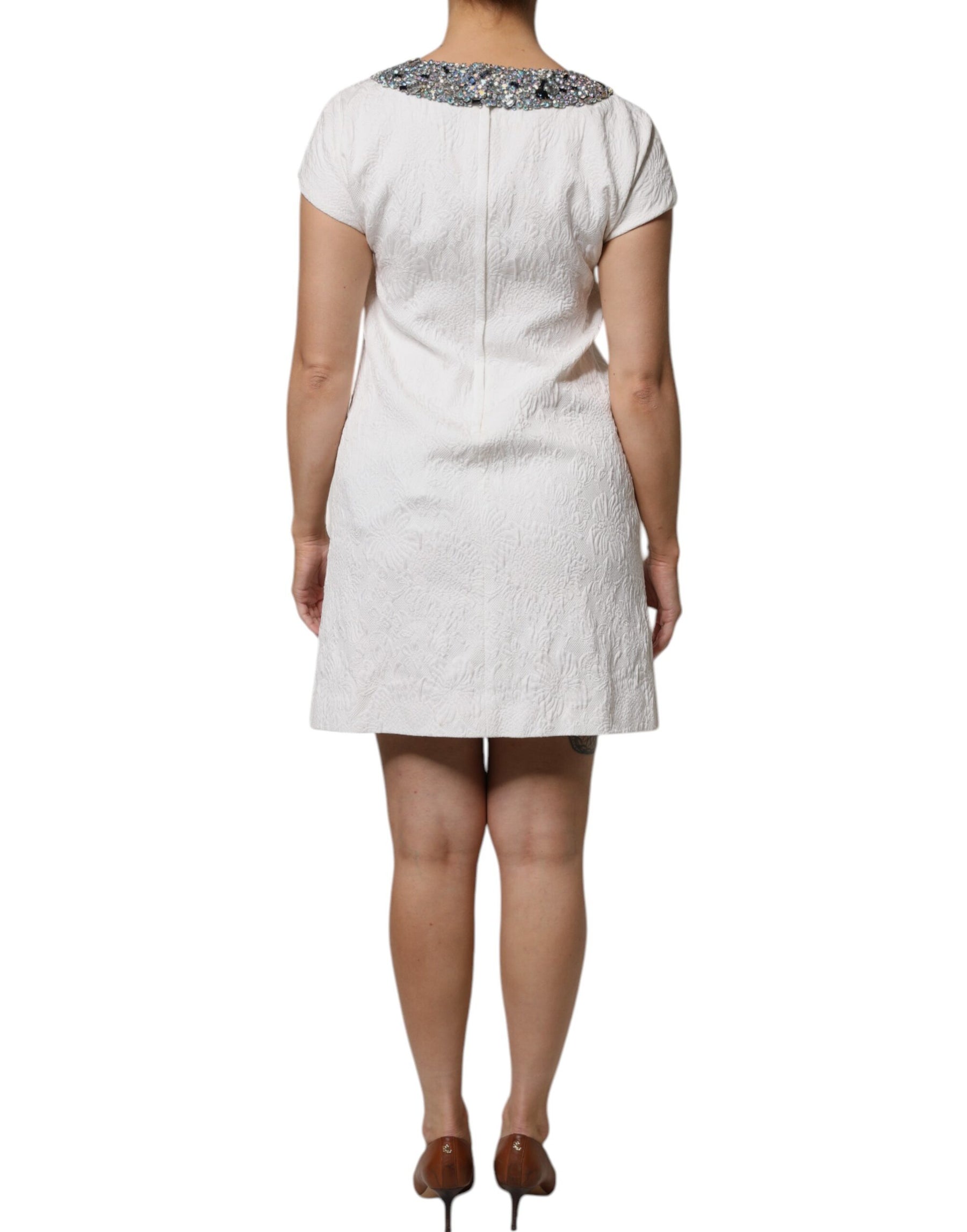 Dolce & Gabbana White Crystal Embellished Jacquard Brocade Mini Dress | Regal Royce