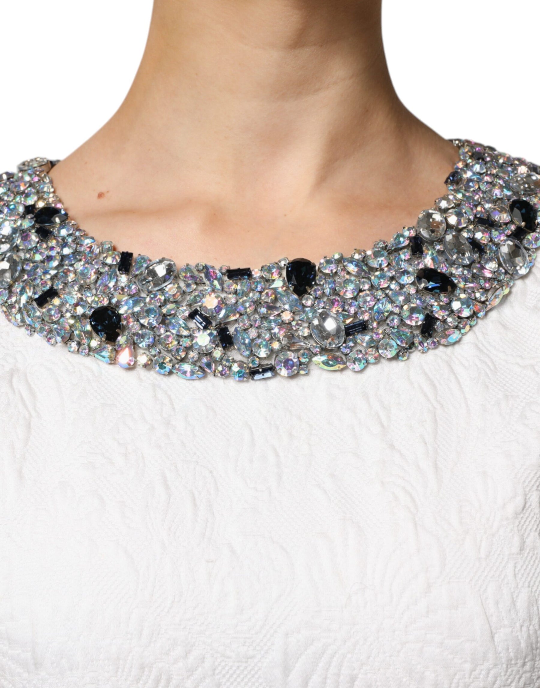 Dolce & Gabbana White Crystal Embellished Jacquard Brocade Mini Dress | Regal Royce