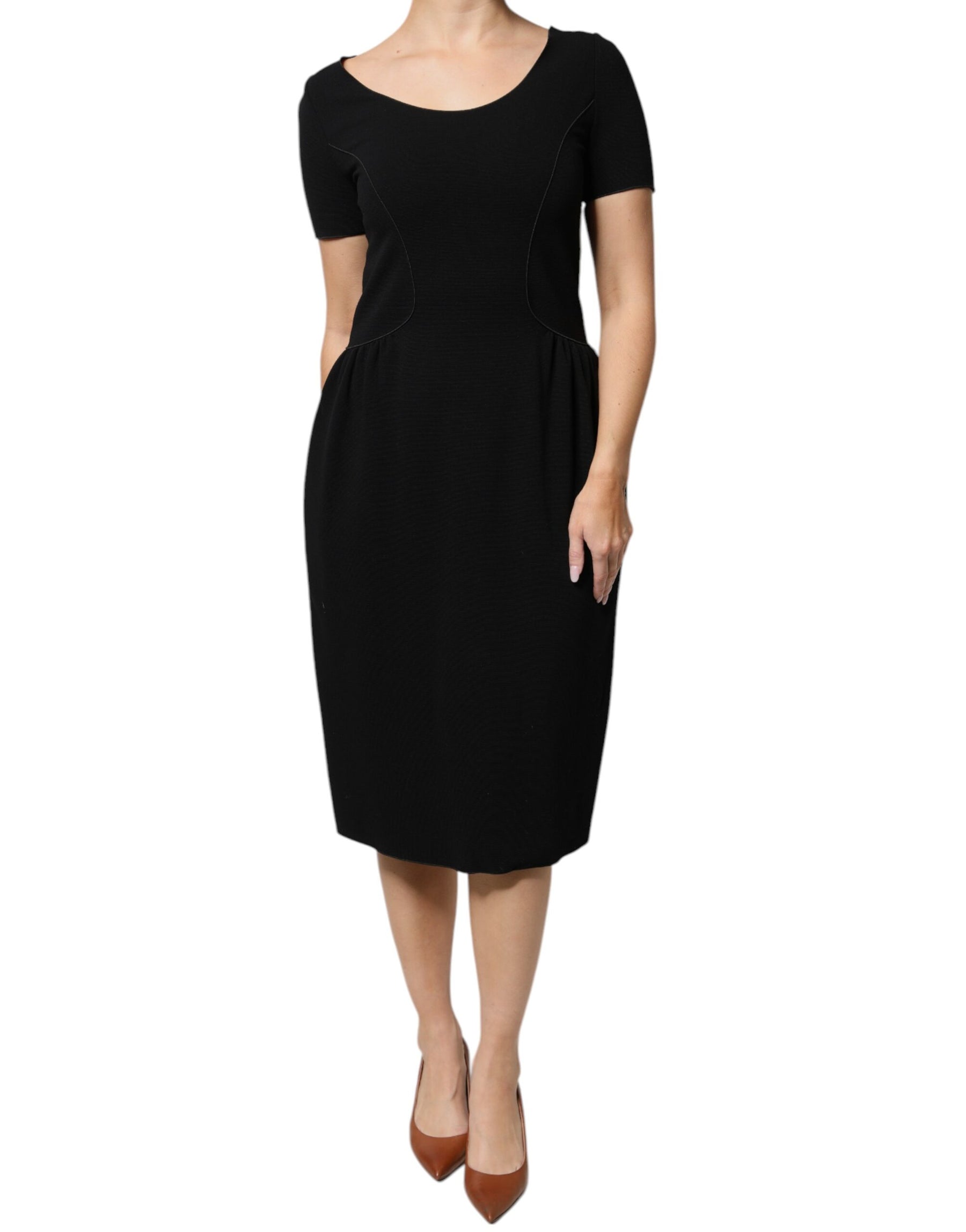 Emporio Armani Black Viscose Short Sleeves Sheath Midi Dress | Regal Royce