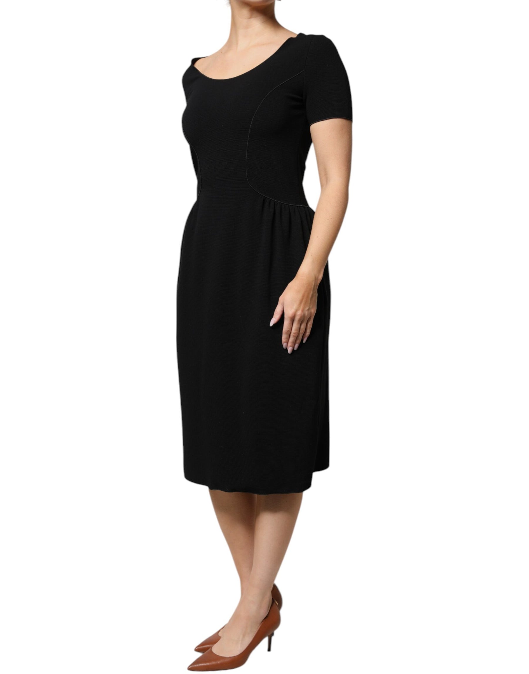 Emporio Armani Black Viscose Short Sleeves Sheath Midi Dress | Regal Royce