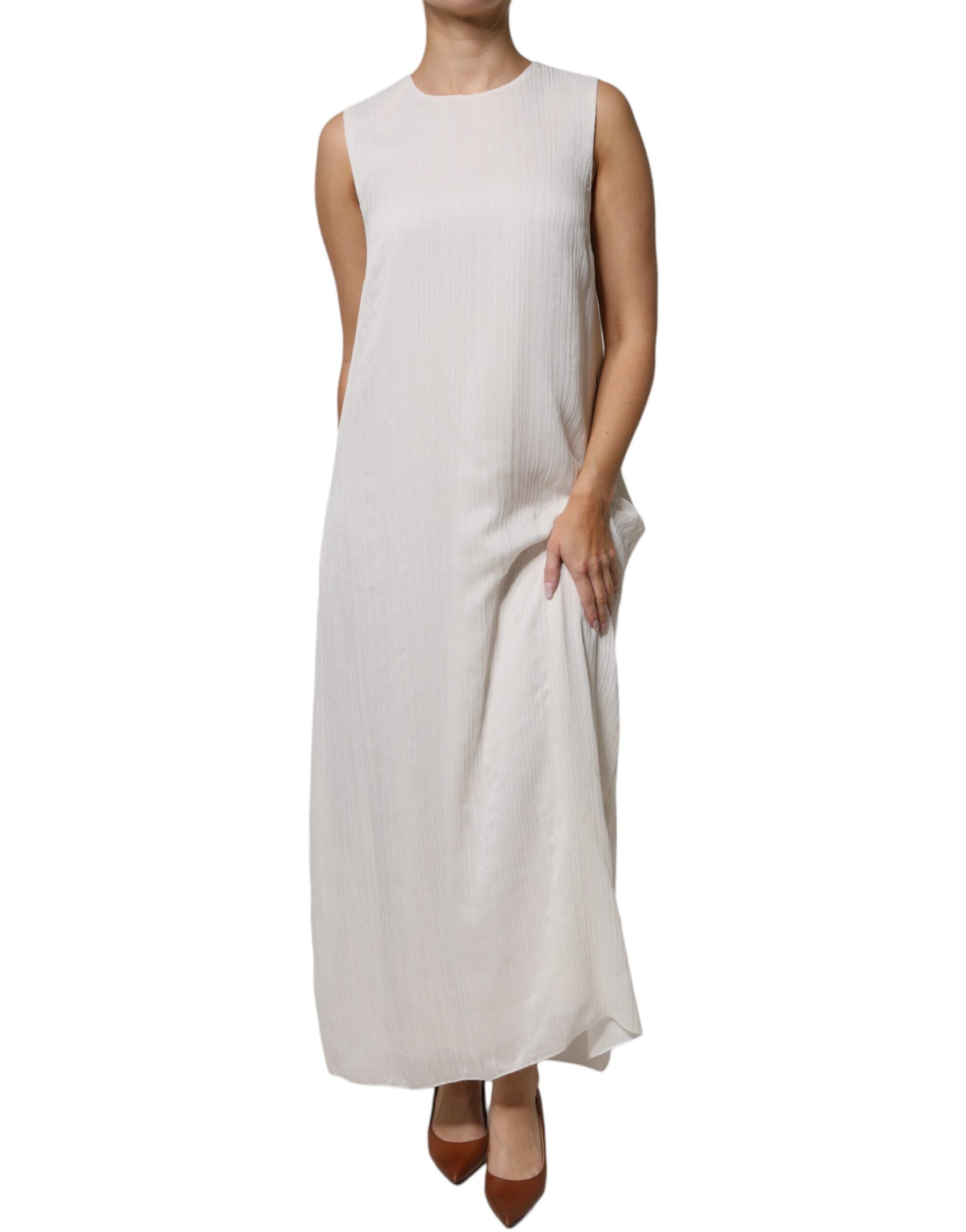 Peserico White Sleeveless Round Neck Shift Long Maxi Dress | Regal Royce